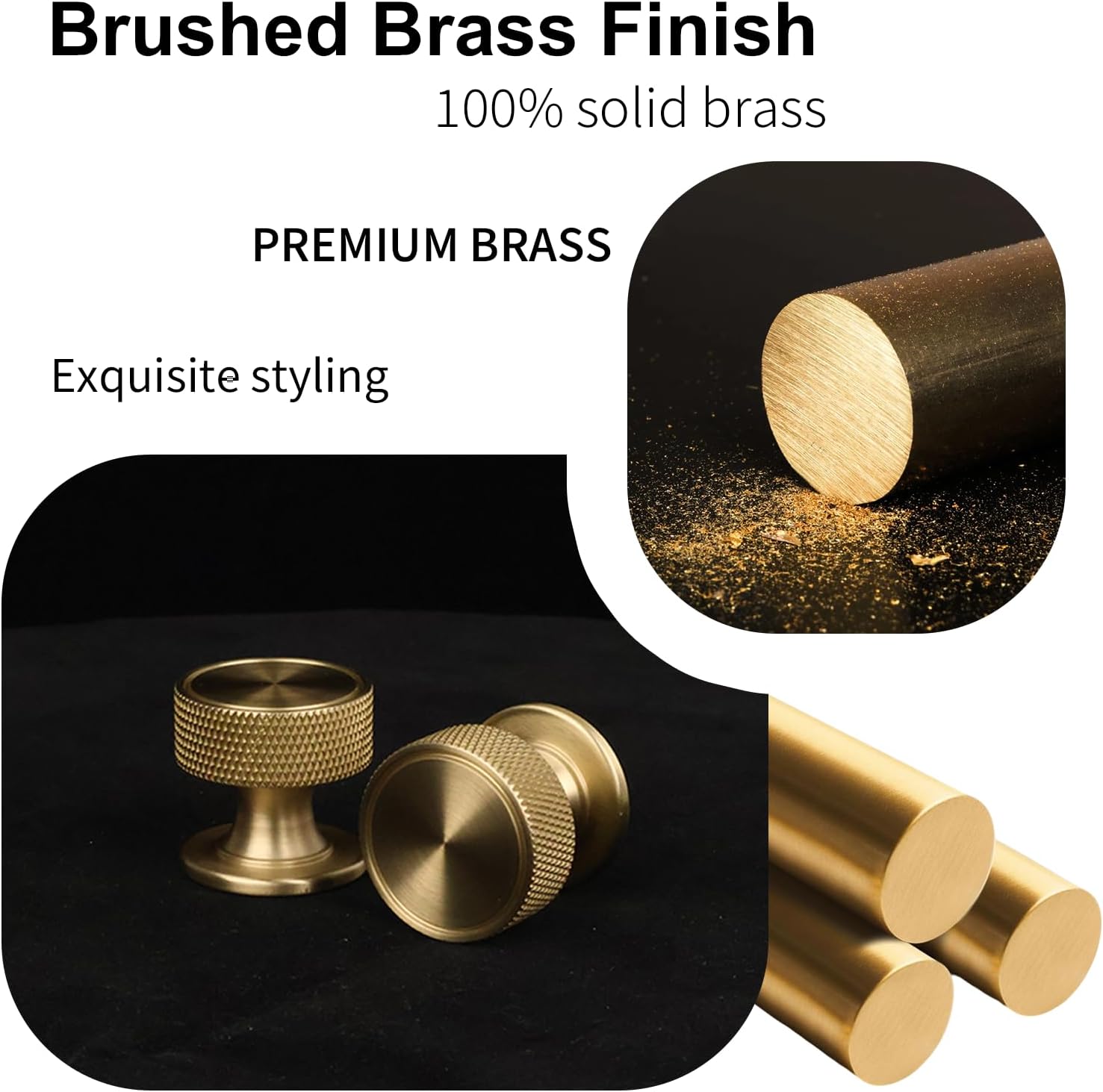 2 Pack Knurled Grip Solid Brass Cabinet Knobs, Brushed Finish Round Cabinet Handle Pull for Drawer Kitchen Bathroom Dresser (2)