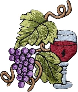 Grapes with Wine Glass and Vines Embroidered Iron on Patch