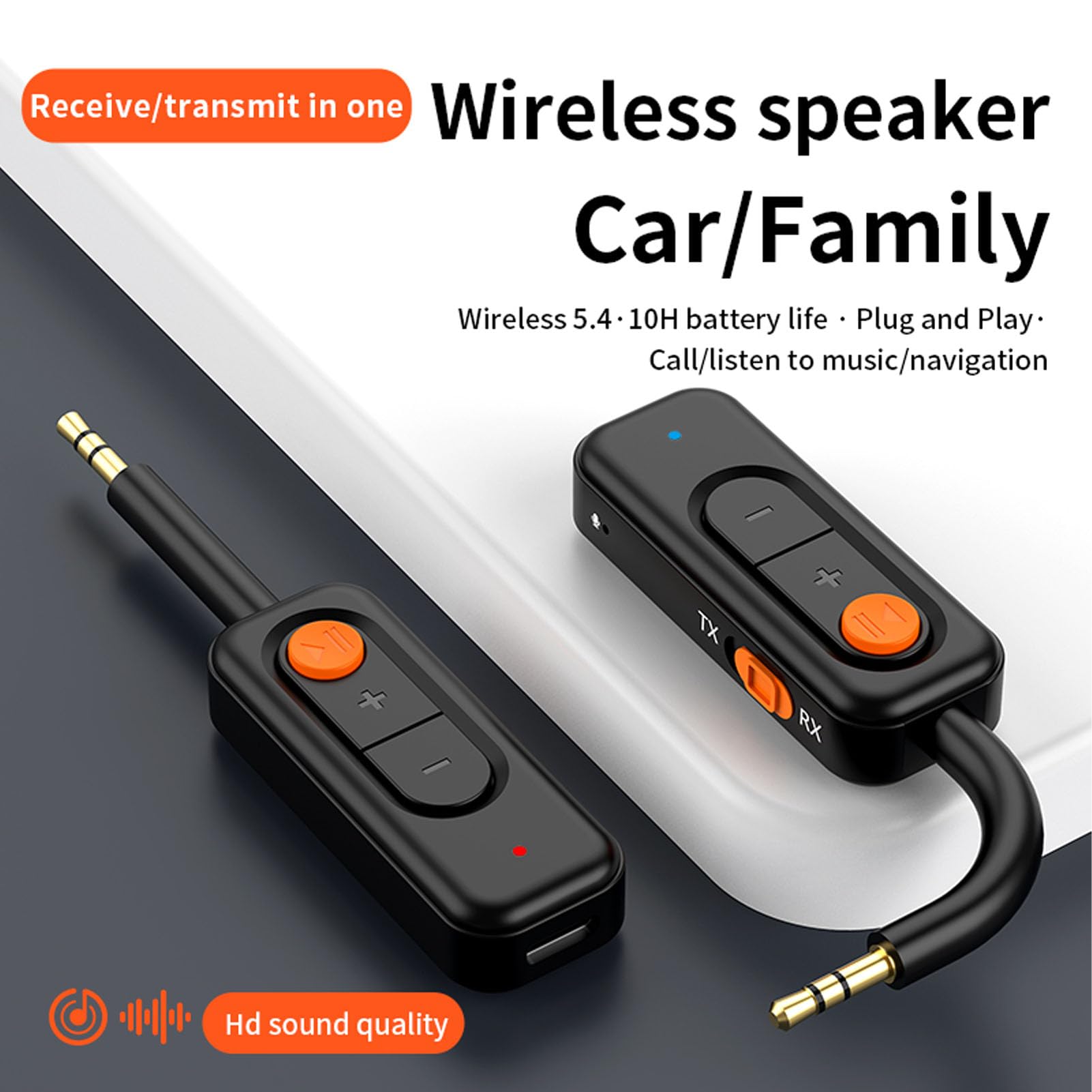 Goshyda Adattatore Bluetooth Wireless per Aereo, Versione 5.4 con Tappo Aereo, Aux da 3,5 Mm per la Palestra da Viaggio Stereo a Casa, Durata della Batteria Lunga