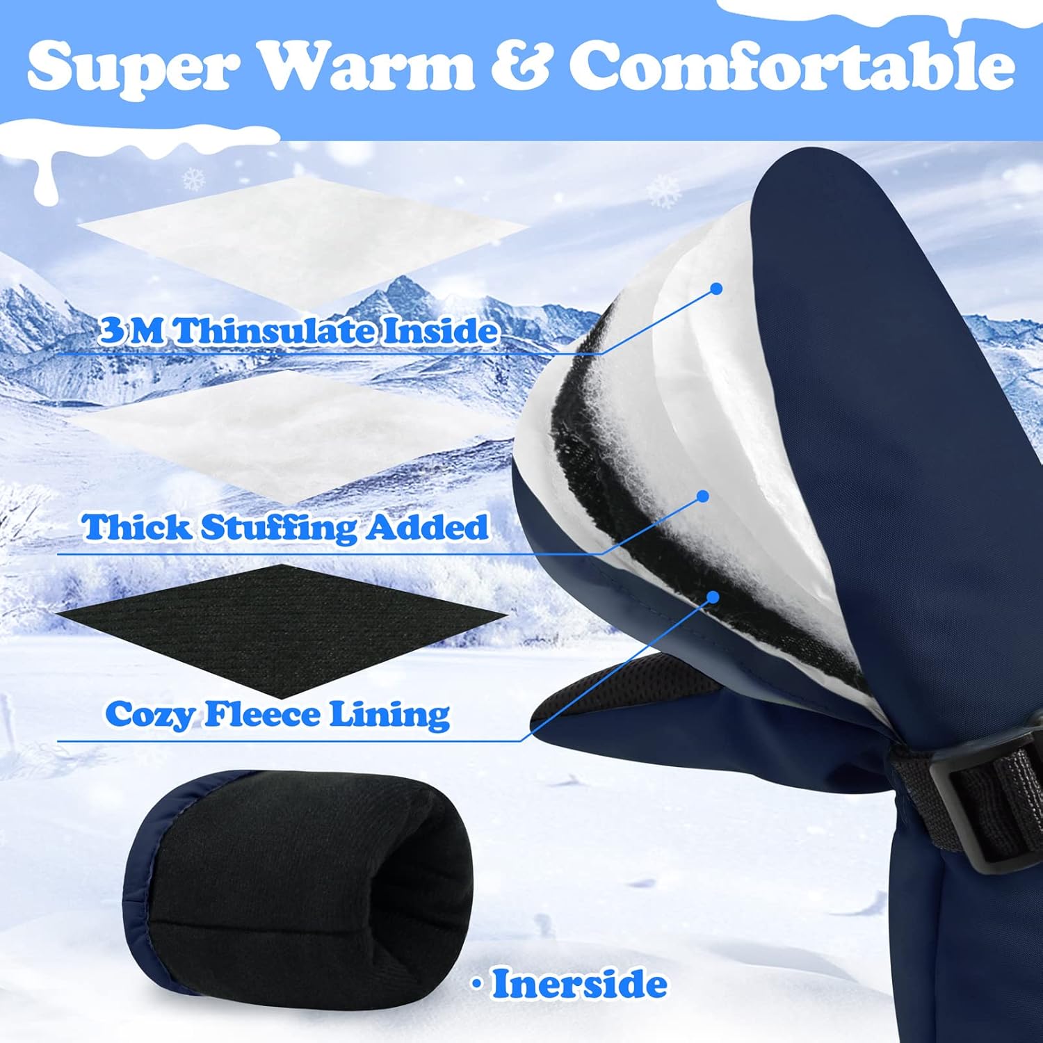 Sarfel Toddler Mittens Waterproof Toddler Snow Mittens Kids Ski Gloves Baby Winter Mitten Kids Snow Gloves Thinsulate 1-7Y - Image 3