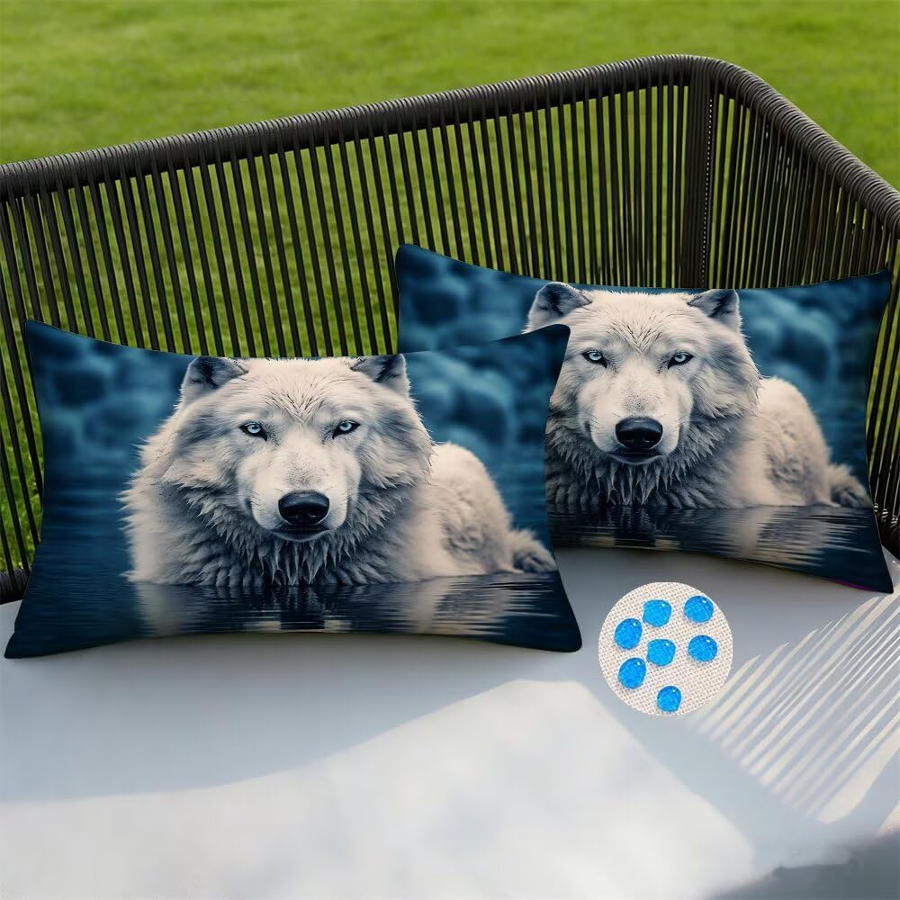 Outdoor Cushion Covers 30 x 50 cm Animals Garden Cushions Waterproof Cushion Cover 2 pack Decorative Pillows Wolf Throw Pillow Case Cushions Covers for Outdoor Patio Garden Sofa 12x20 Inch -SC387