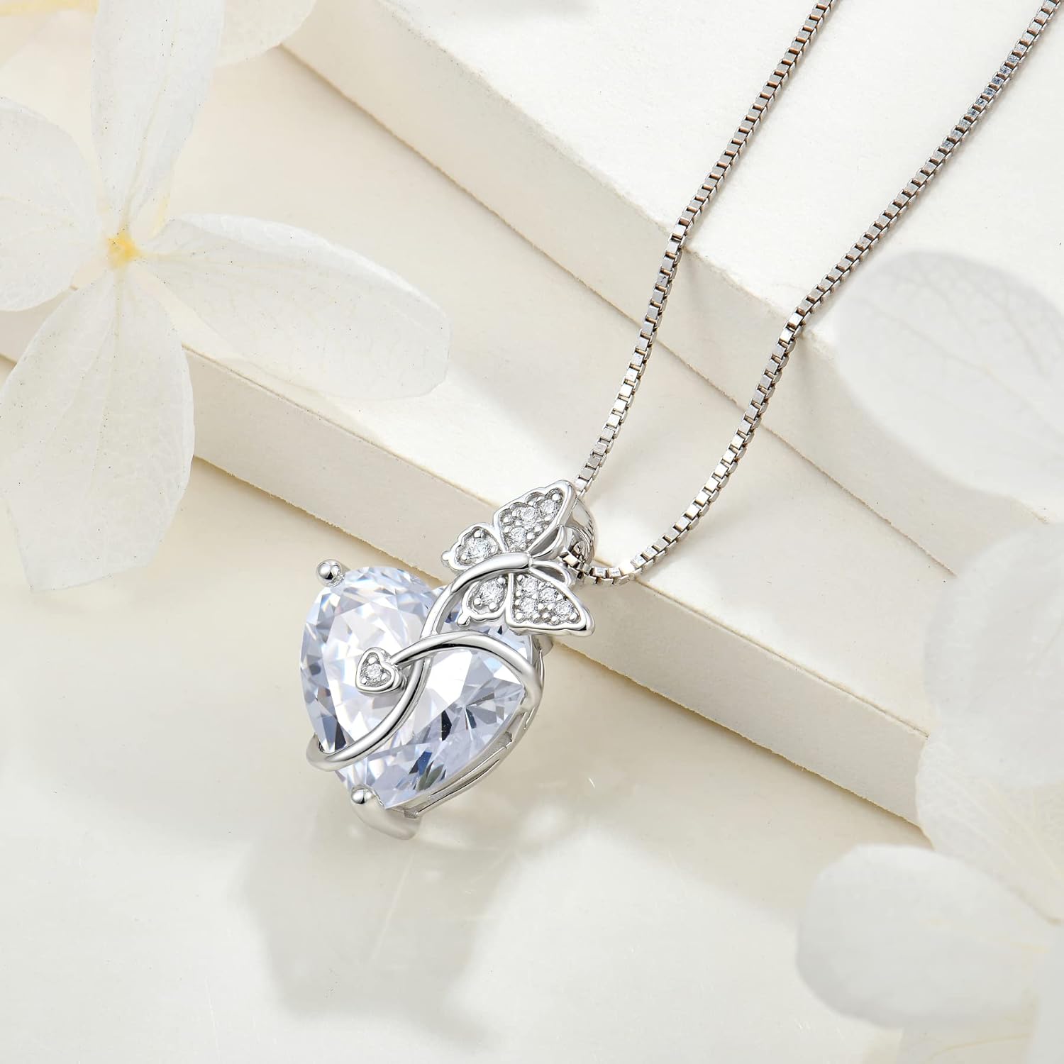 FJ Butterfly Necklace 925 Sterling Silver Love Heart Pendant Necklace Birthstone Jewelry for Women - Image 4