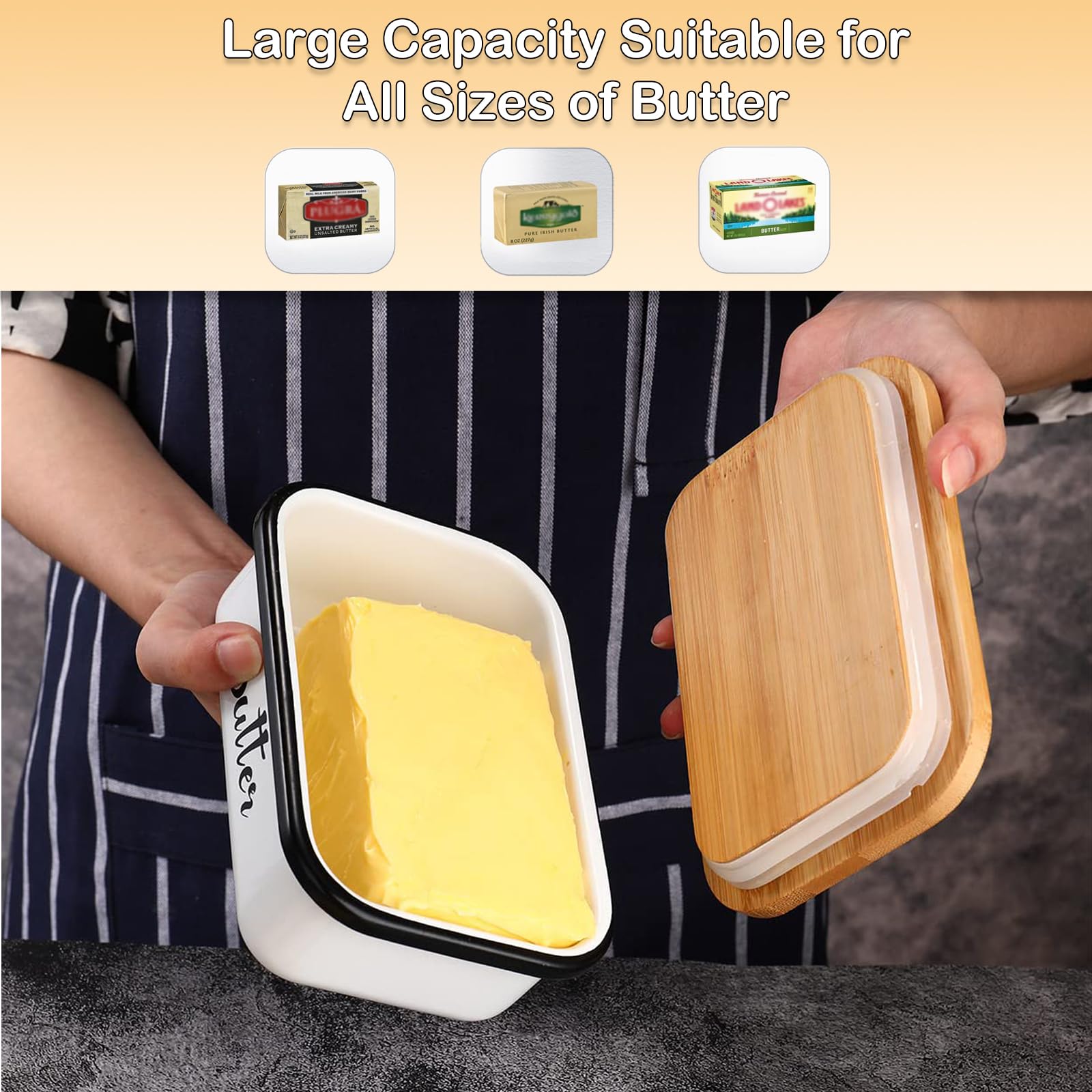 Butter Dish with Lid,Metal Butter Keeper with Stainless Steel Multipurpose Butter Knife,Lightweight Unbreakable Butter Container for Countertop Upgrade Double Silicone Seal - Image 3