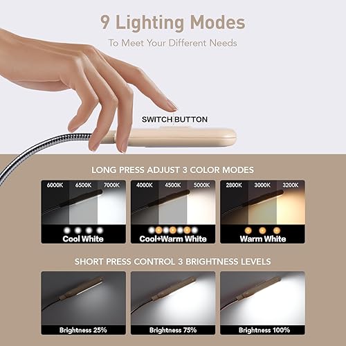 Miniatura 74 de VAVOFO Luz de lectura recargable con clip, 7 LED con 3 temperaturas de color, 9 niveles de brillo, luces de libro para leer en la cama con indicador