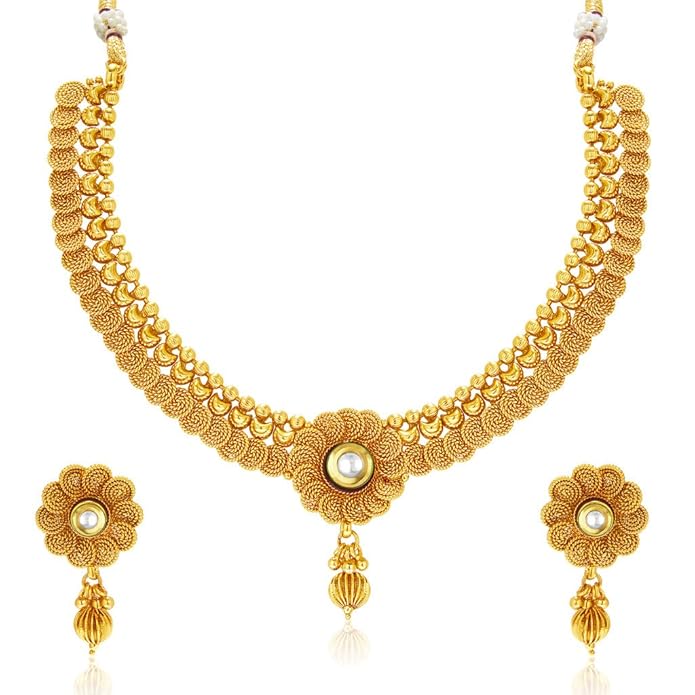 Sukkhi Eye-Catchy Jalebi Design Gold Plated Necklace Set For Women at Rs. 241