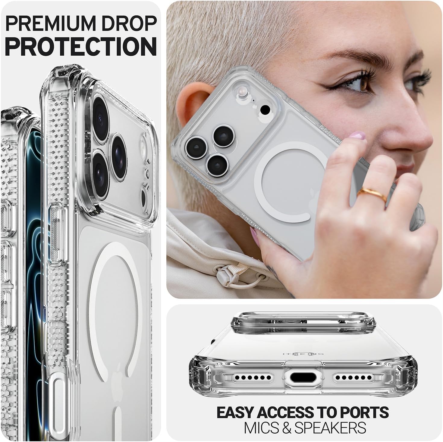 ITSKINS Hybrid R // Clear Magnetic Protective Phone Case for iPhone 17 Pro Max(6.9"), Compatible with MagSafe, Slim Hybrid Case, Anti-Yellowing, Military Shockproof Cover - Transparent