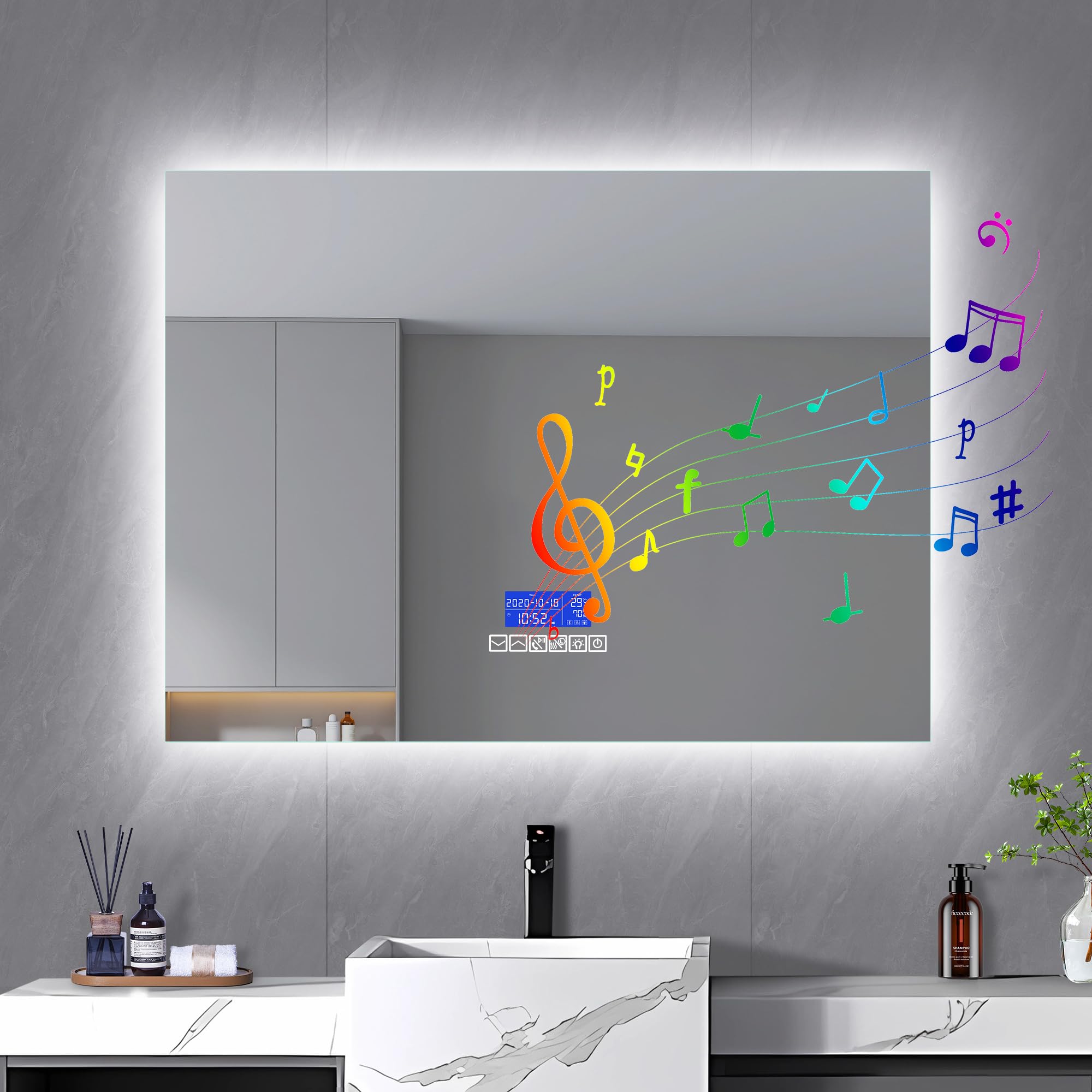 BPKADHY Espejo LED de baño 60 x 140 cm, Espejo LED con Bluetooth Espejo con Pantalla de Temperatura Espejo de Pared con Antiniebla (50 x 70 cm)