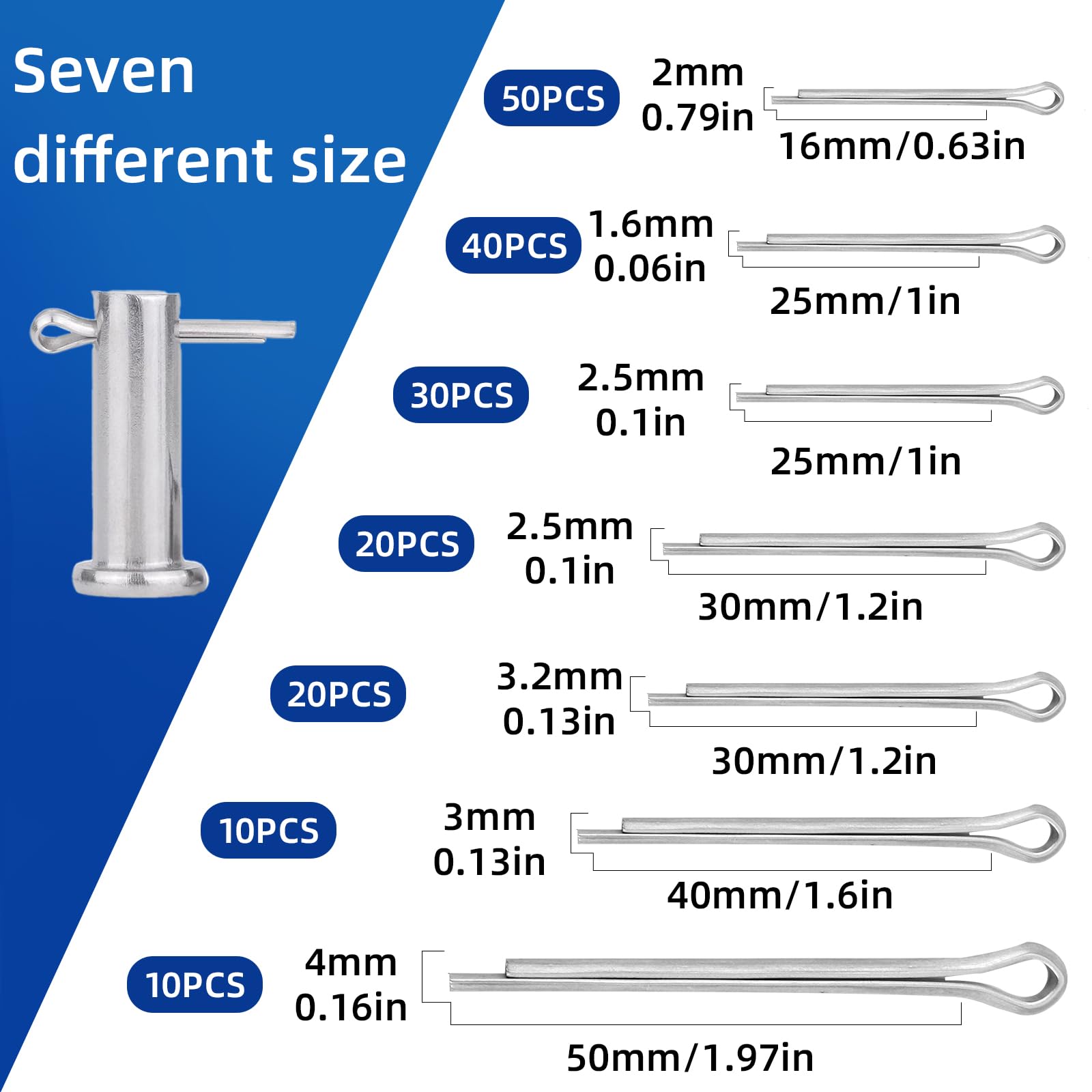 Cotter Pin Kit - 180 Pcs Stainless Steel -2