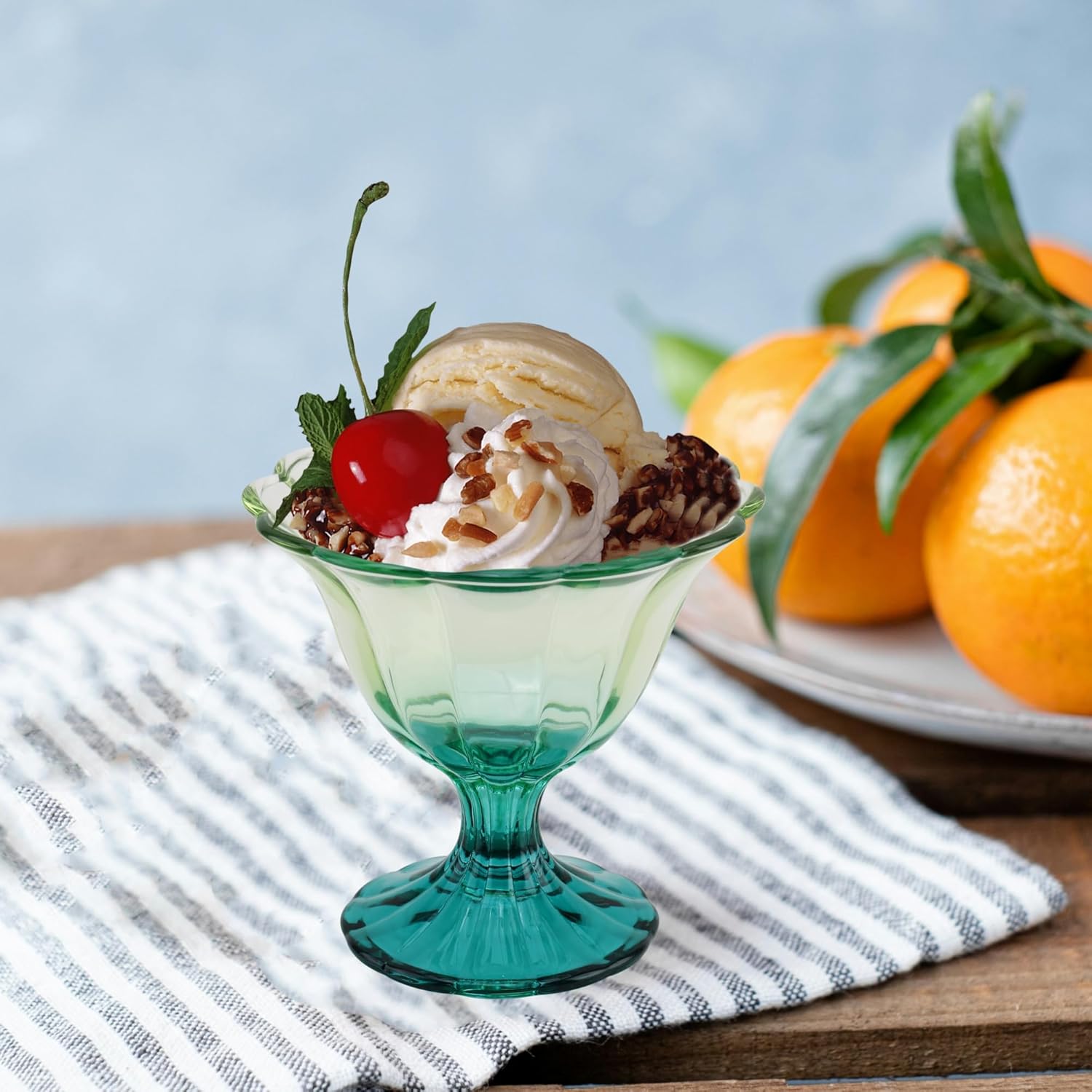 Glass Dessert Bowls 10 Oz Set of 4 Ice Cream Cups Footed Bowl Green Clear Drinking Cup for Sundae, Dessert, Candy, Fruit, Ice Cream, Snack Pudding - Image 2