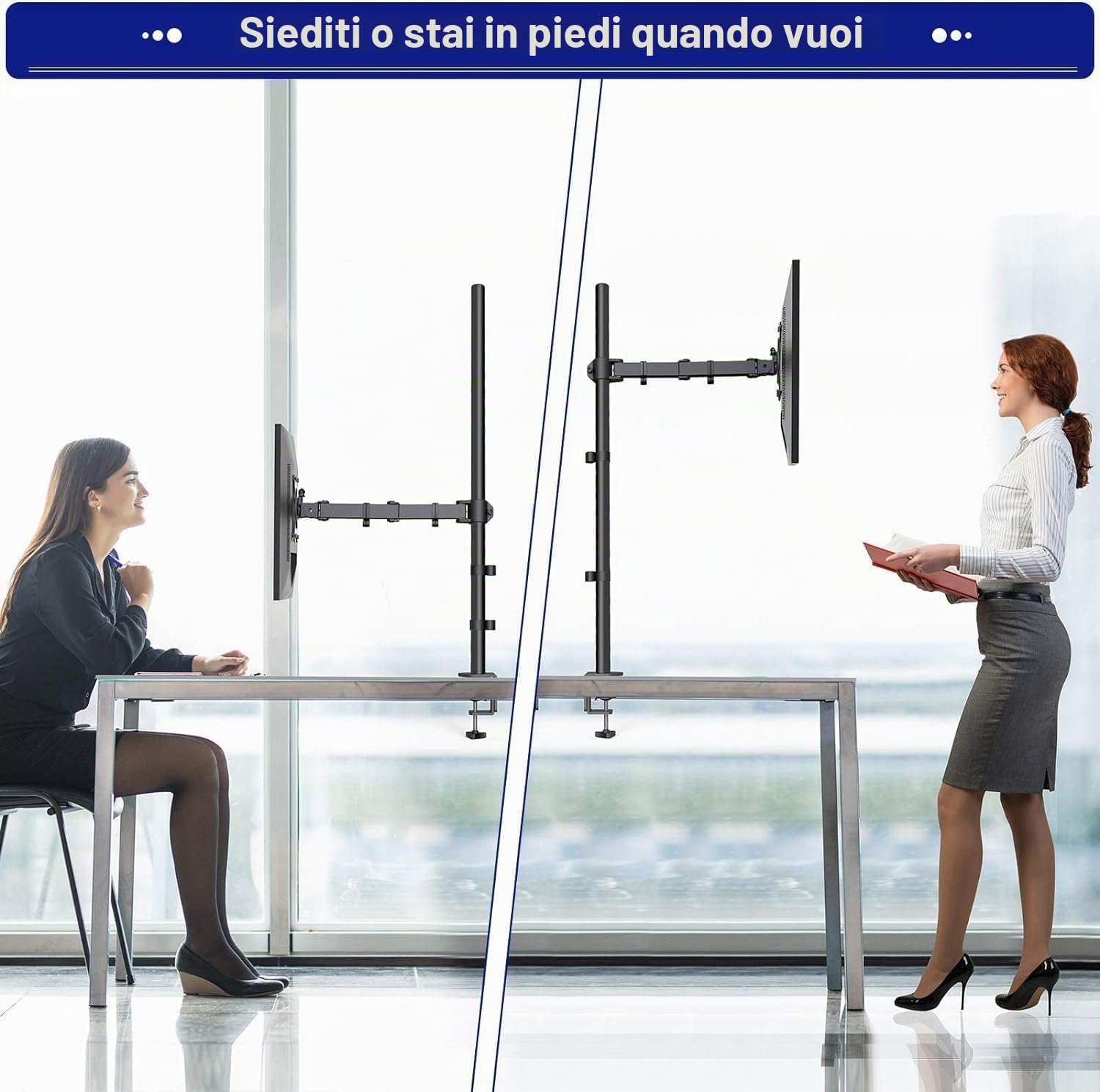 HUANUO Braccio Monitor,supporto regolabile per schermi 13″ - 32″, schermi ultrawide da 38″,supporto monitor singolo extra-alto da 1010mm per monitor con capacità da 10 kg con base a morsetto/passacavo