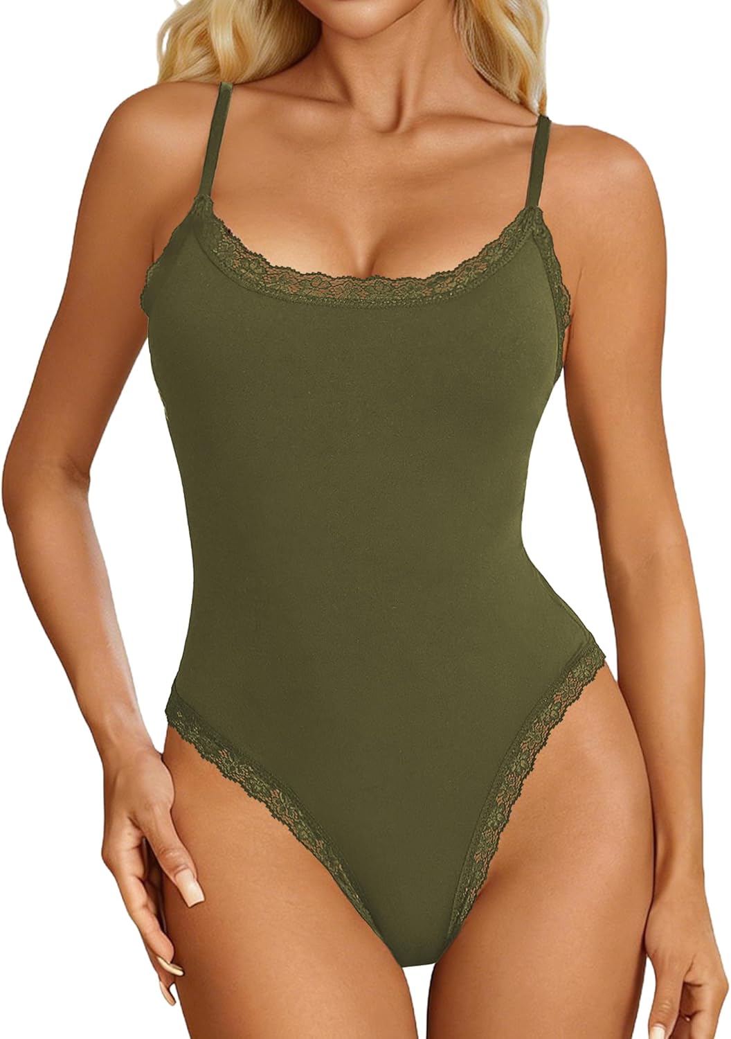 Avidlove Women Square Neck Lace Bodysuit Sleeveless Spaghetti Strap Tank Top Body Suits - Image 2