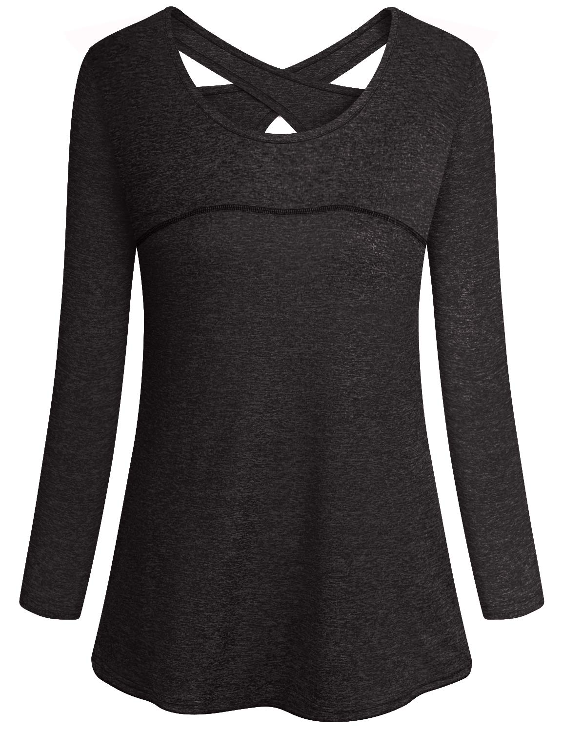Fitness Yoga Shirts Tops for Women,Cucuchy Moisture Wicking Shirt Casual Long Sleeve Sportwear Airy Crossback Active Flowy Top Elastic Lightweigh Hiking Boating Clothes Black XL