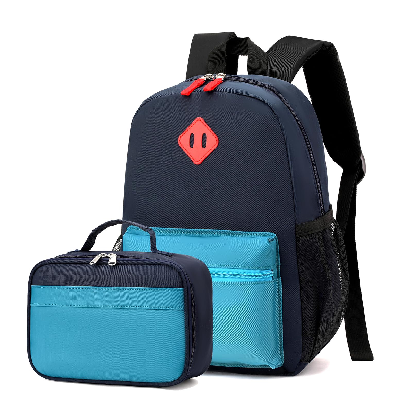 BEFUNIRISE Backpack Set for Girls Boy Kids Backpack with Lunch Box for Elementary Primary Kindergarten School Bag (Dark Blue, Large)