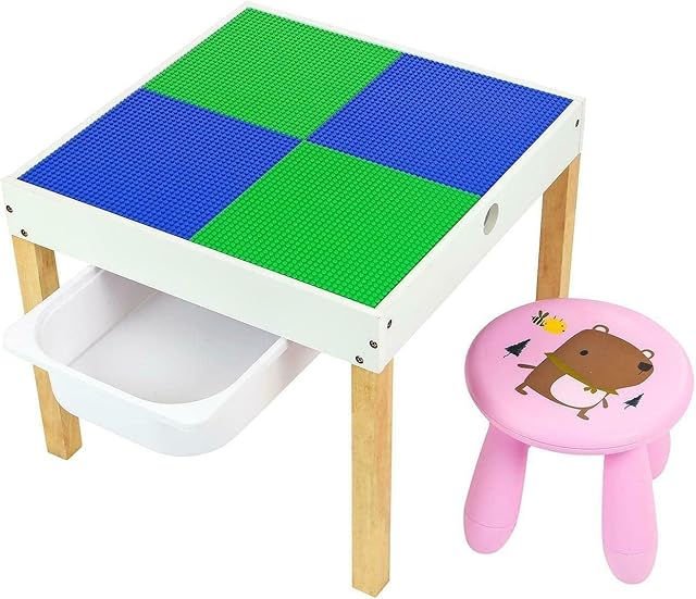 DbHFgjMN Multi Purpose Wooden 2In1 Kids Activity Play Table & Stool Set W/Storage Drawer