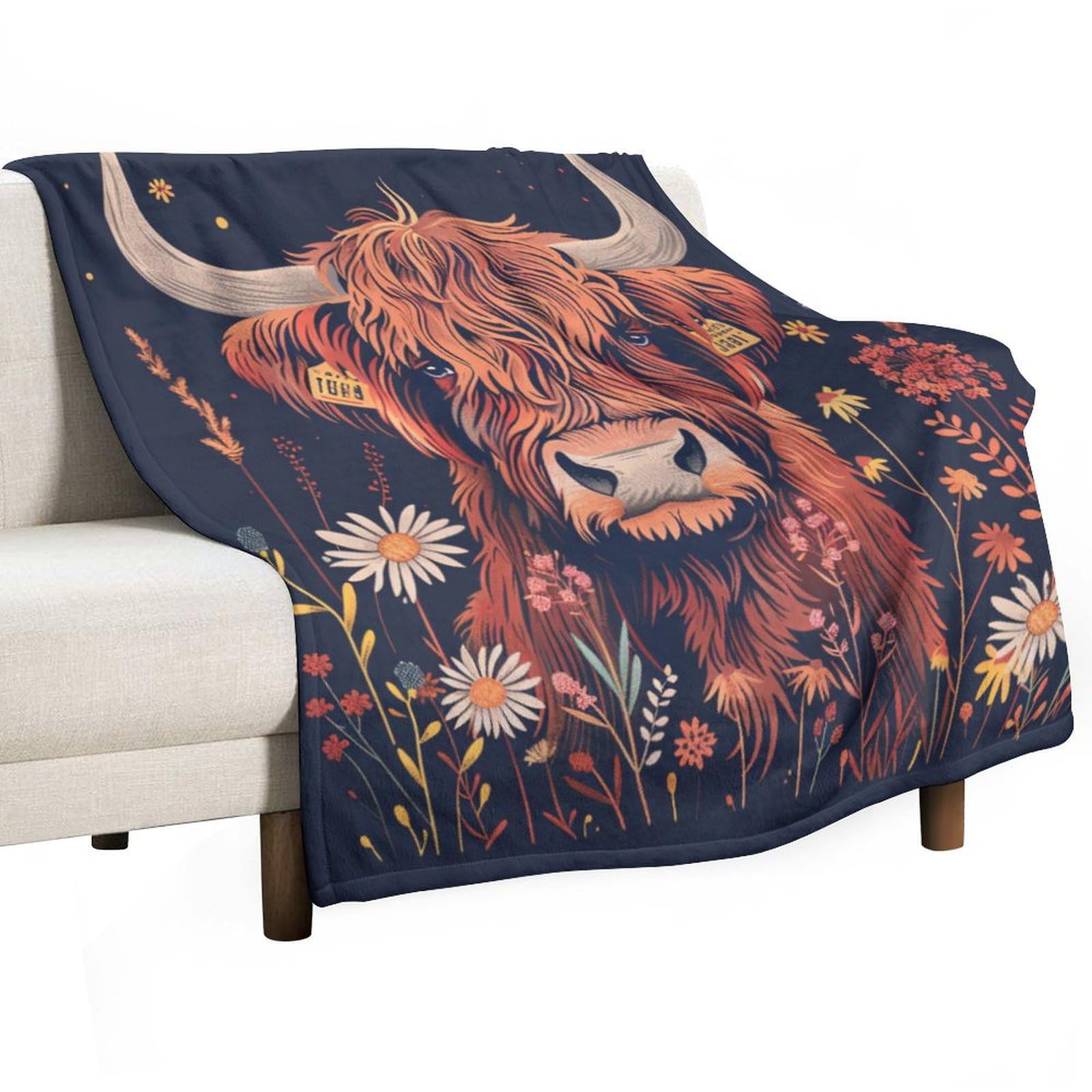 ECWECC Highland Cow Throw Blanket Animal Bull Print Blankets Great Gifts for Women Fluffy Snugly Fleece Blanket for Girls Kids Adults Couch Travel Outdoor Graduation Valentine's Day 100x150cm