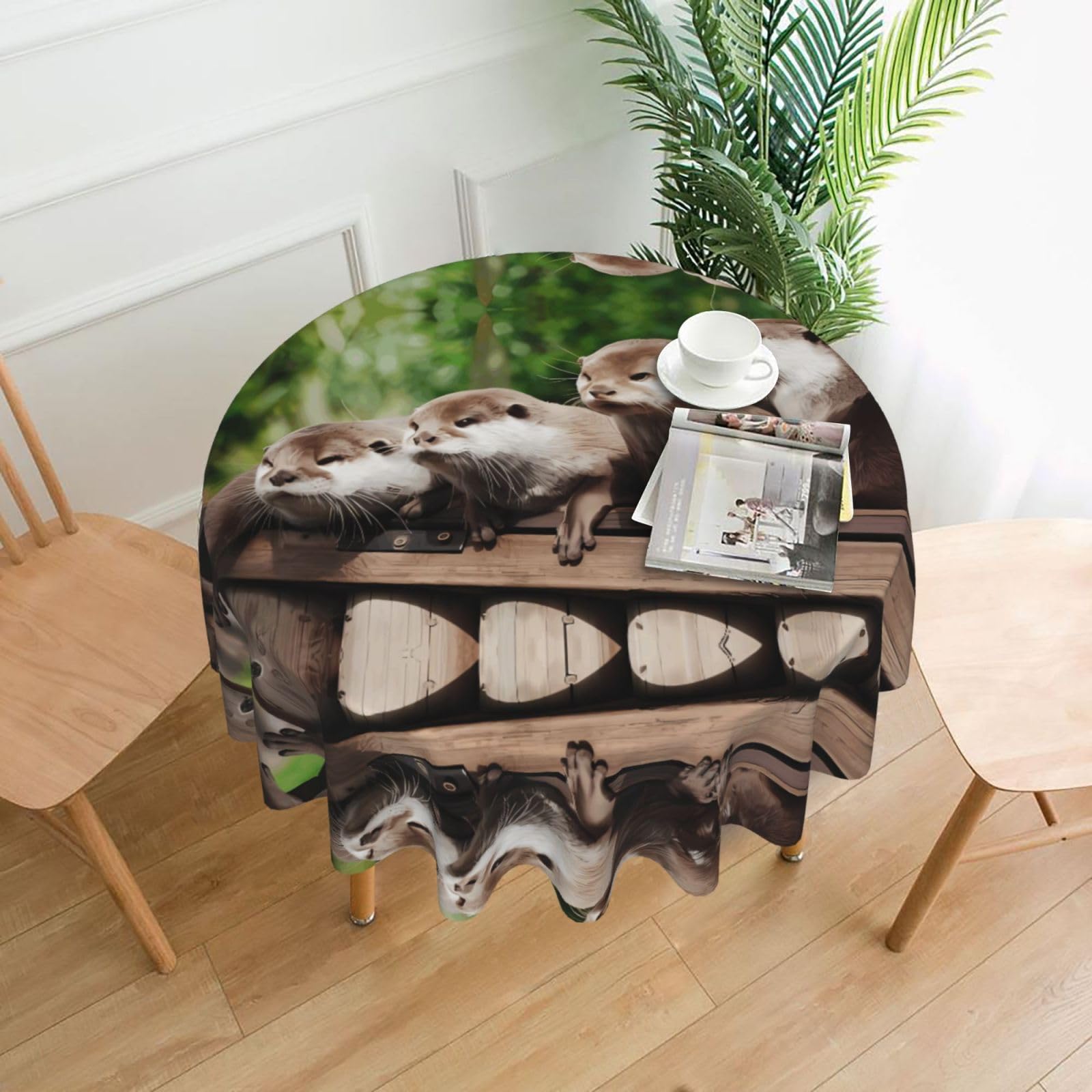 YYHHAOFA Four cute otters Prints Round Decorative Tablecloth 60in - High-Grade Polyester Throw for Dining Tables, Parties, & Outdoor Events