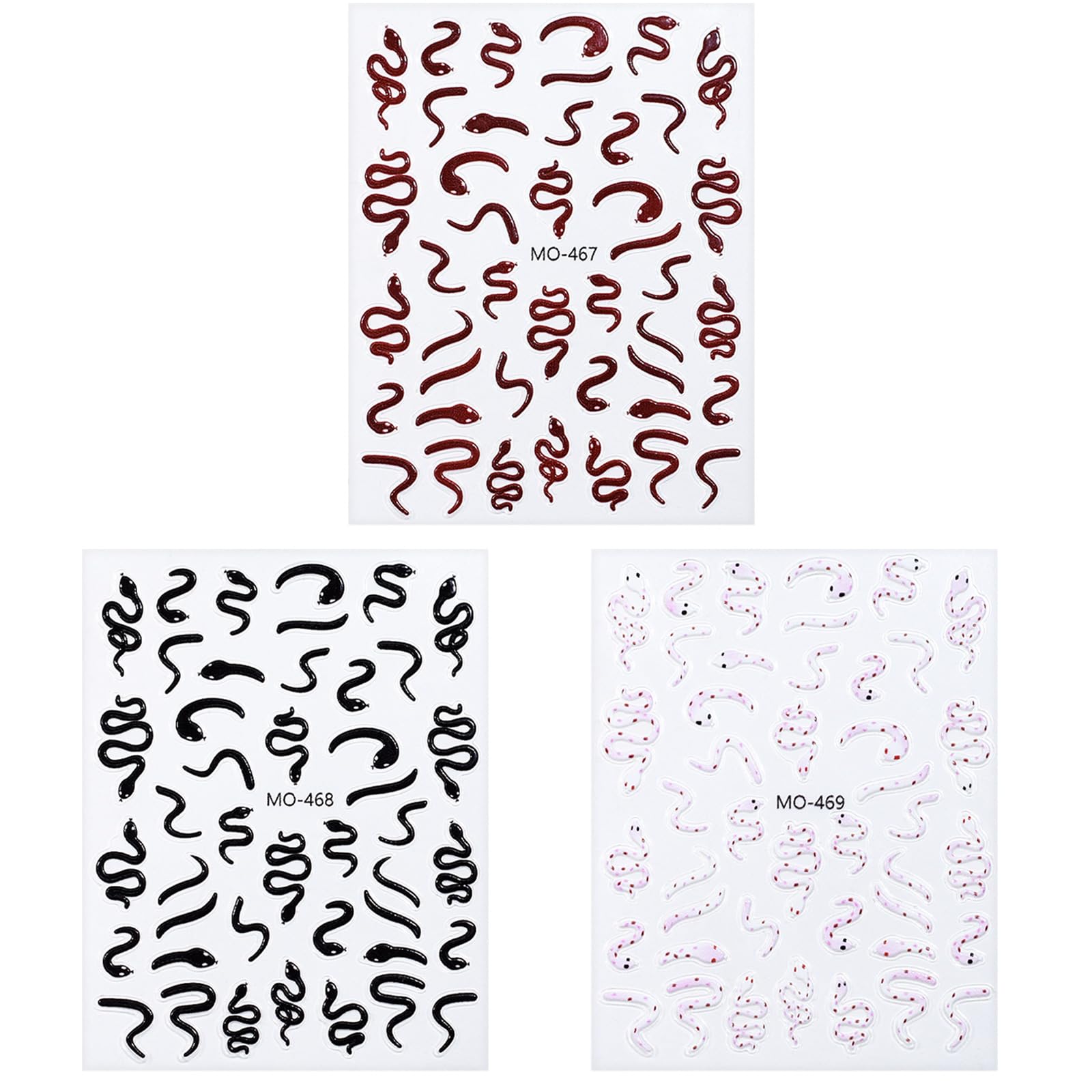 3 Sheets Black Snake Nails Art Stickers with Snake Designs Adhesive Nails Decals Manicure Nails Decoration for Women