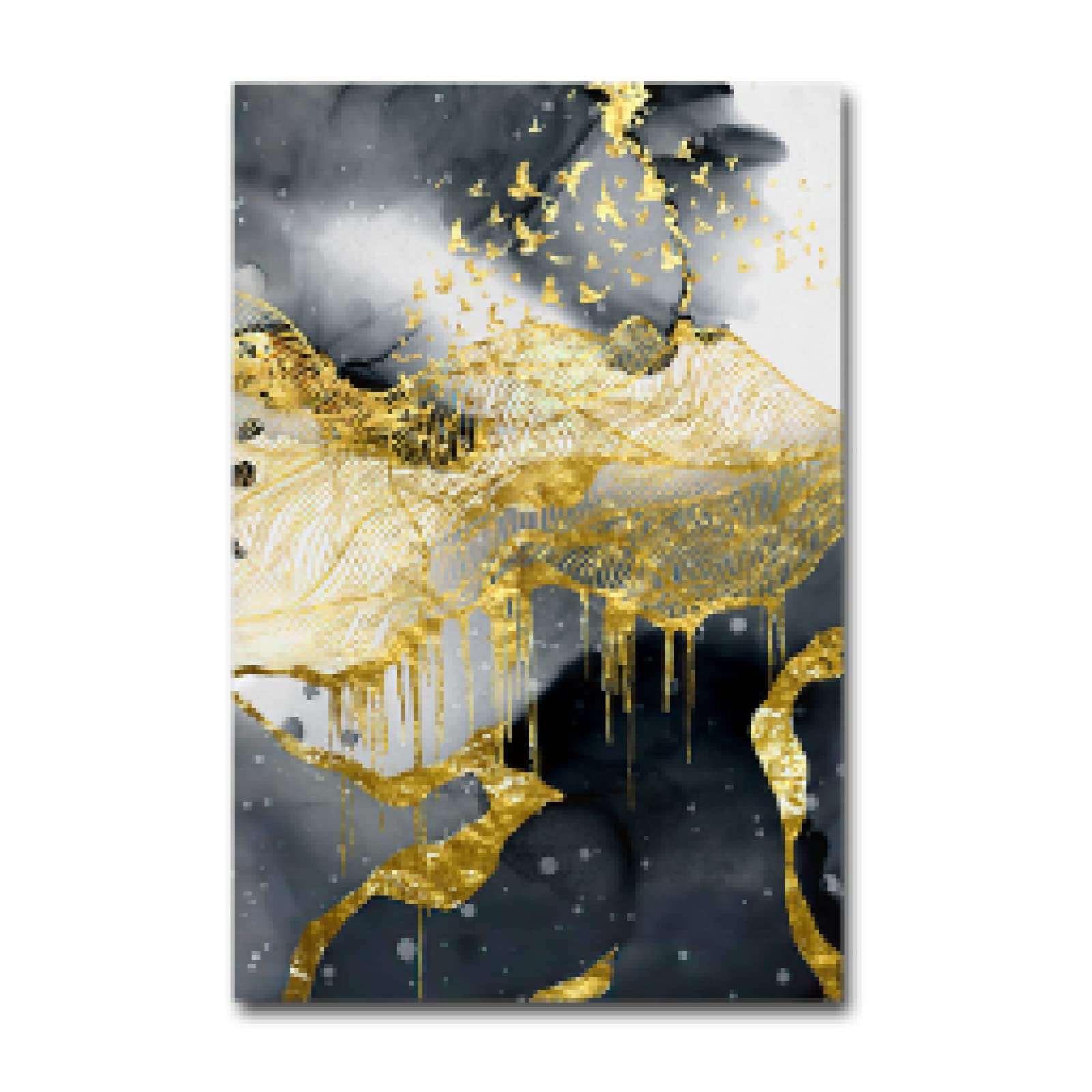 Quadri Astratti Oro E Nero Su Tela, 2 Pezzi 40x40 Cm, Moderni Stampe Per Soggiorno E Camera Da Letto