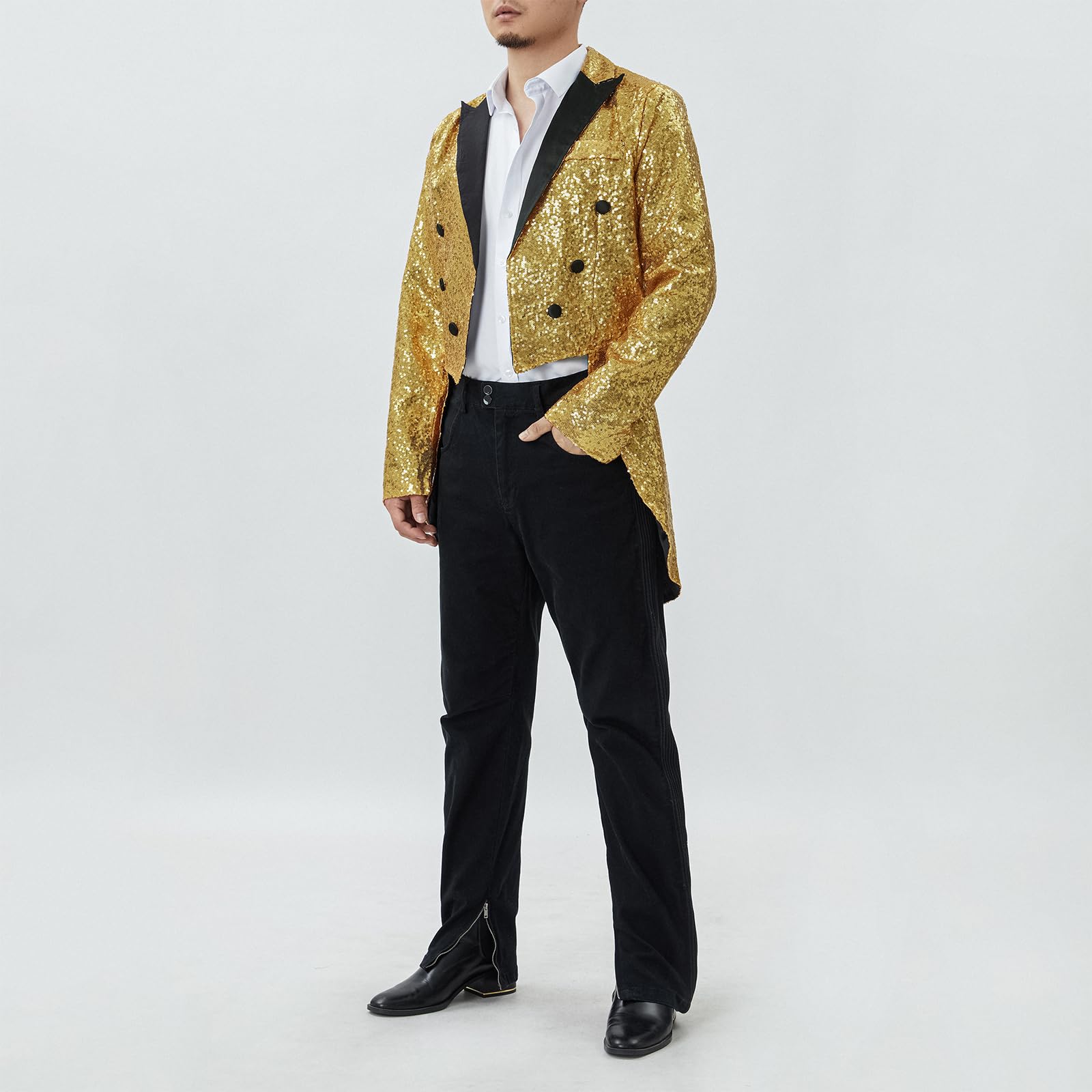 Herren-Smokingjacke mit glänzenden Pailletten, Reverskragen, Button-Down-Blazer, Smoking, Party, Club, Hochzeit, Abschlussball, Schwalbenschwanz-Anzug, Frack