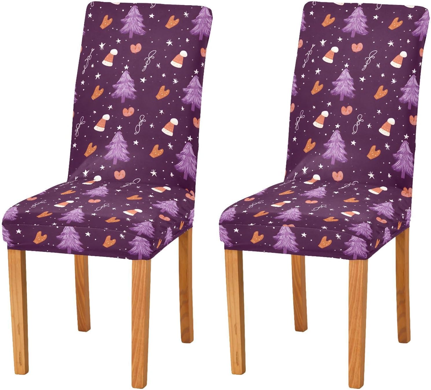 ALAZA Chair Covers for Dining Room, Purple Christmas Tree Pattern Stretch Chair Cover Sets Chair Protector Removable Washable for Ktichen Restaurant Hotel