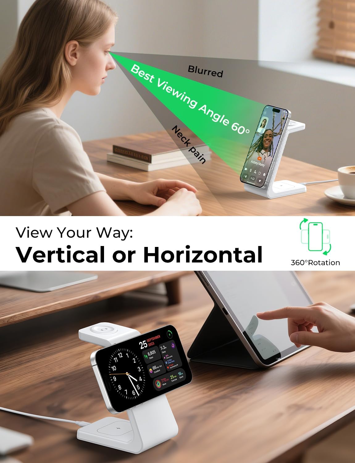 Meifigno 3 in 1 Wireless Charging Station for Apple MagSafe Charger, 15W Fast MagSafe Charger Stand Compatible with iPhone 17-12 Series, Apple Watch & AirPods, White