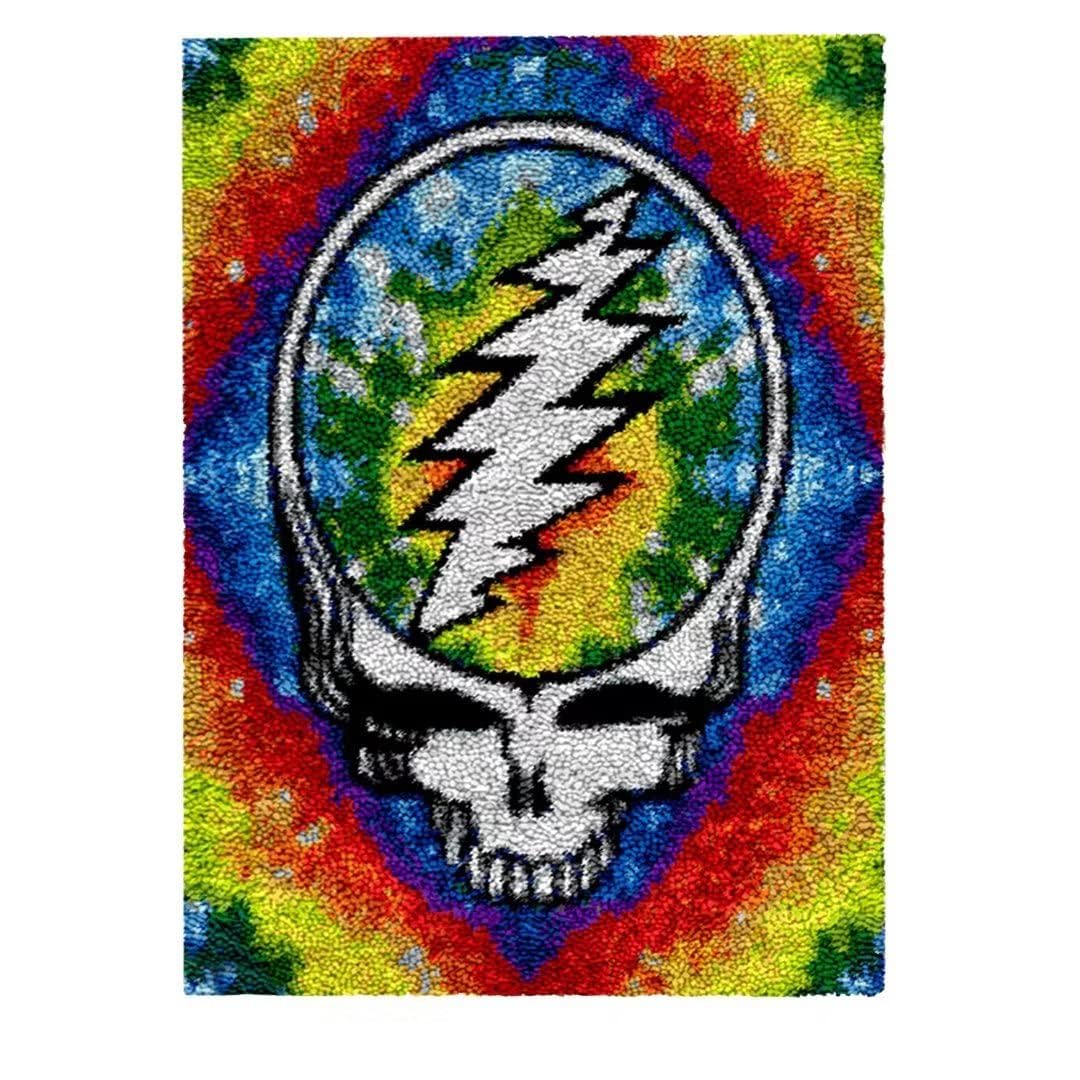 ROCKY&CHAO Myriad Choices DIY Latch Hook Rug Kit for Kids & Adults - Cross Stitch Carpet Making Crochet Embroidery Needlework Crafts - Home Decor Project - 50X38CM - Magic Skeleton