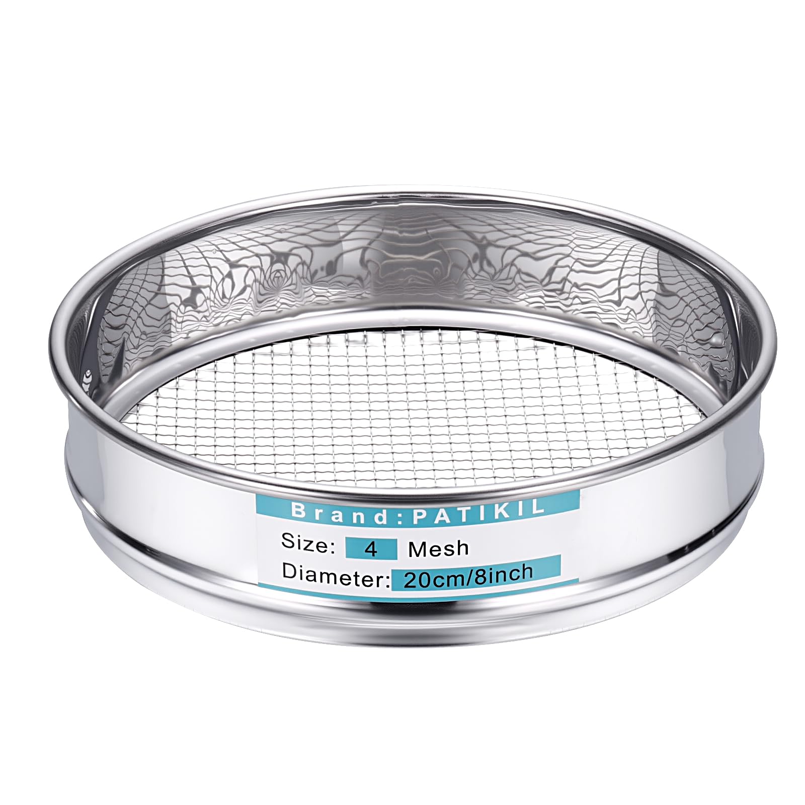 PATIKIL 4 Mesh(5mm) Tamis De Laboratoire, 7.9"(20cm) Diamètre Toile De Tamisage 304 Acier Inoxydable Maille Fine Tamis Pour Laboratoire Industriel Tamisage Sol Tamis Sec Écrans Hash