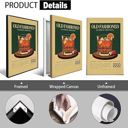 Miniatura 2 de Pósteres clásicos de lona de cóctel retro a la antigua, arte de pared de cóctel, alcohol, whisky, impresiones estéticas, pintura para bar, carrito,
