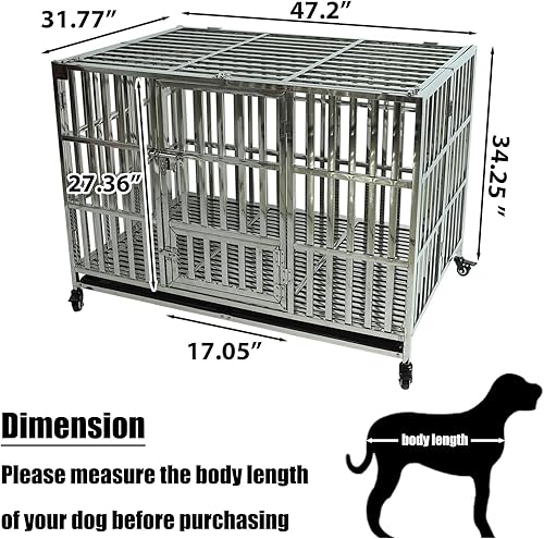 Miniatura 2 de Confote Jaula de acero inoxidable resistente de 47 pulgadas para perros, indestructible, de alta ansiedad, indestructible y a prueba de escape, para