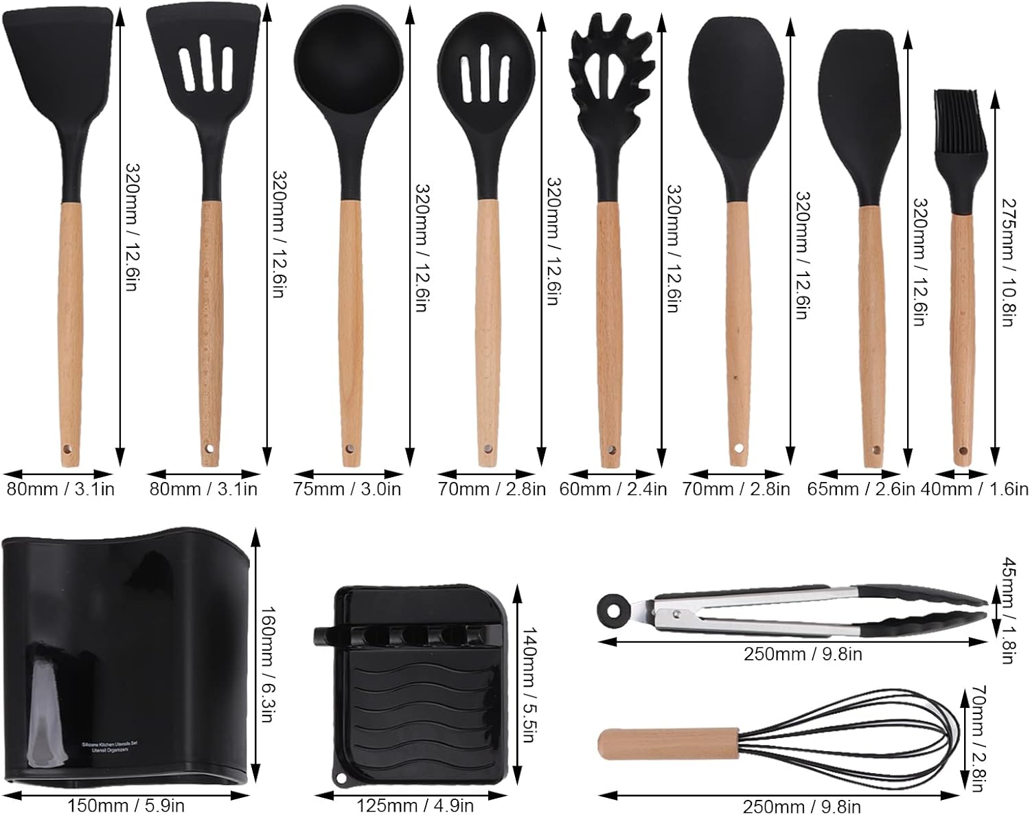 13 Pcs Outdoor Camping Utensils Set, Non Stick Silicone Cookware Set with Heat Resistant Wooden Handle, Safe Odorless Picnic Utensils with Rack Storage Box for Hiking Camping Cooking