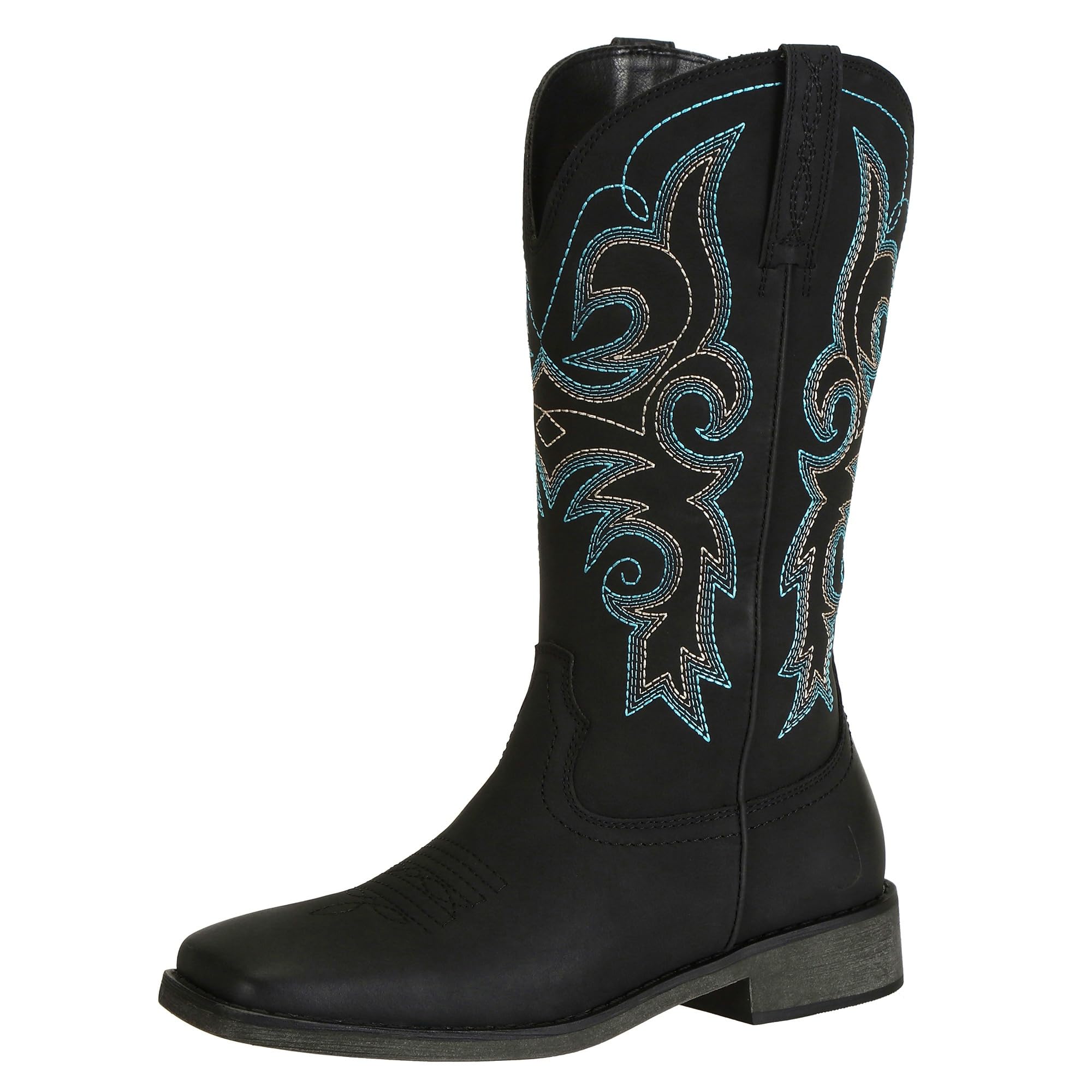 J's.o.l.e Womens Square Toe Cowgirl Cowboy Boots Mid Calf with Chunky Heel Retro Embroidery Western Boots