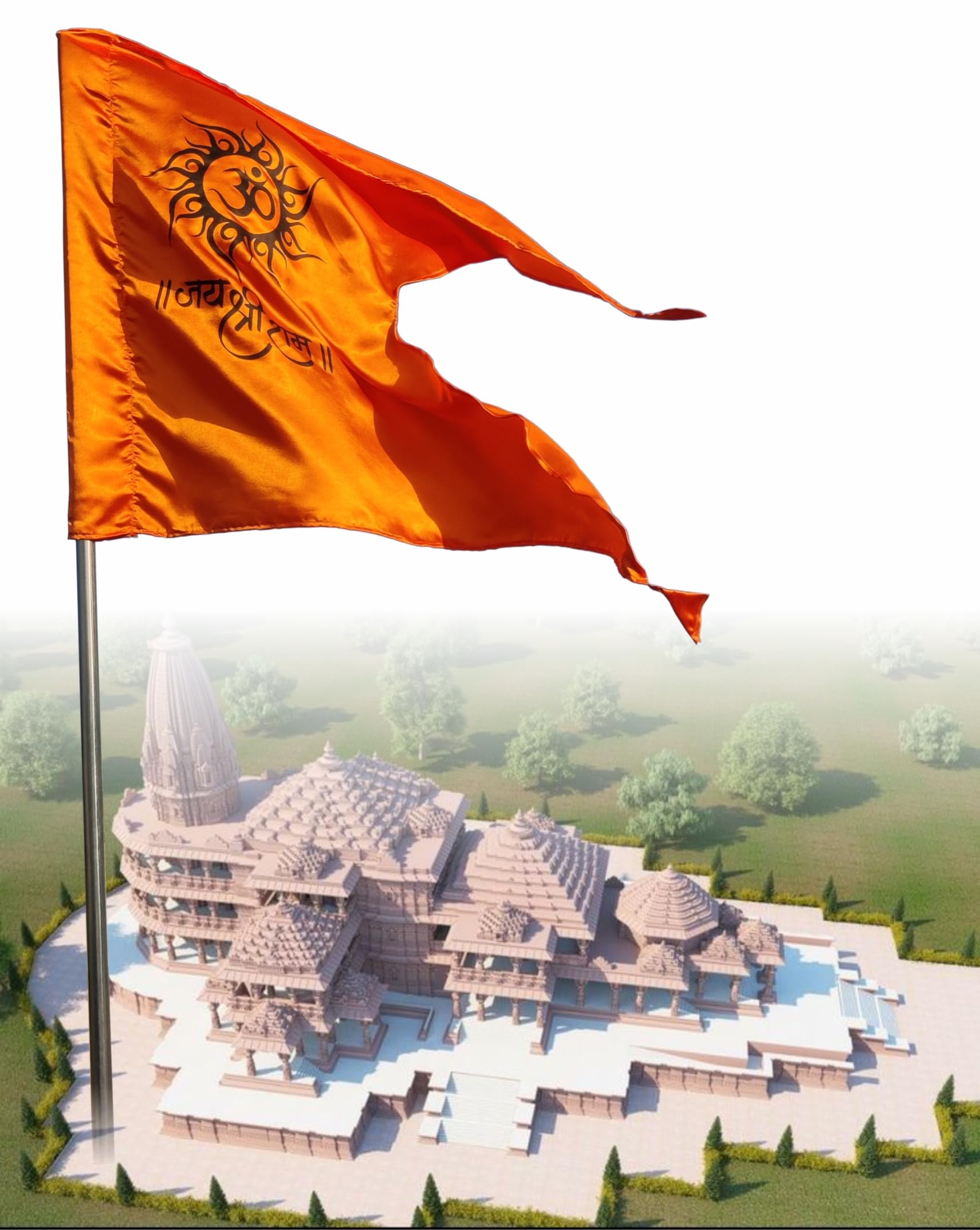 La Jarden® MEDIUM size 2.5 x 1.75 Feet Bhagwa, Flag, Aum & Jai Shri Ram printed on silky satin fabric in Saffron, Orange flag for Yoga, Meditation, Om shanti bhawan, Bhagwa dhwaj for temple, house & religious purpose 1Nos. (21x31 inchs) (Orange)