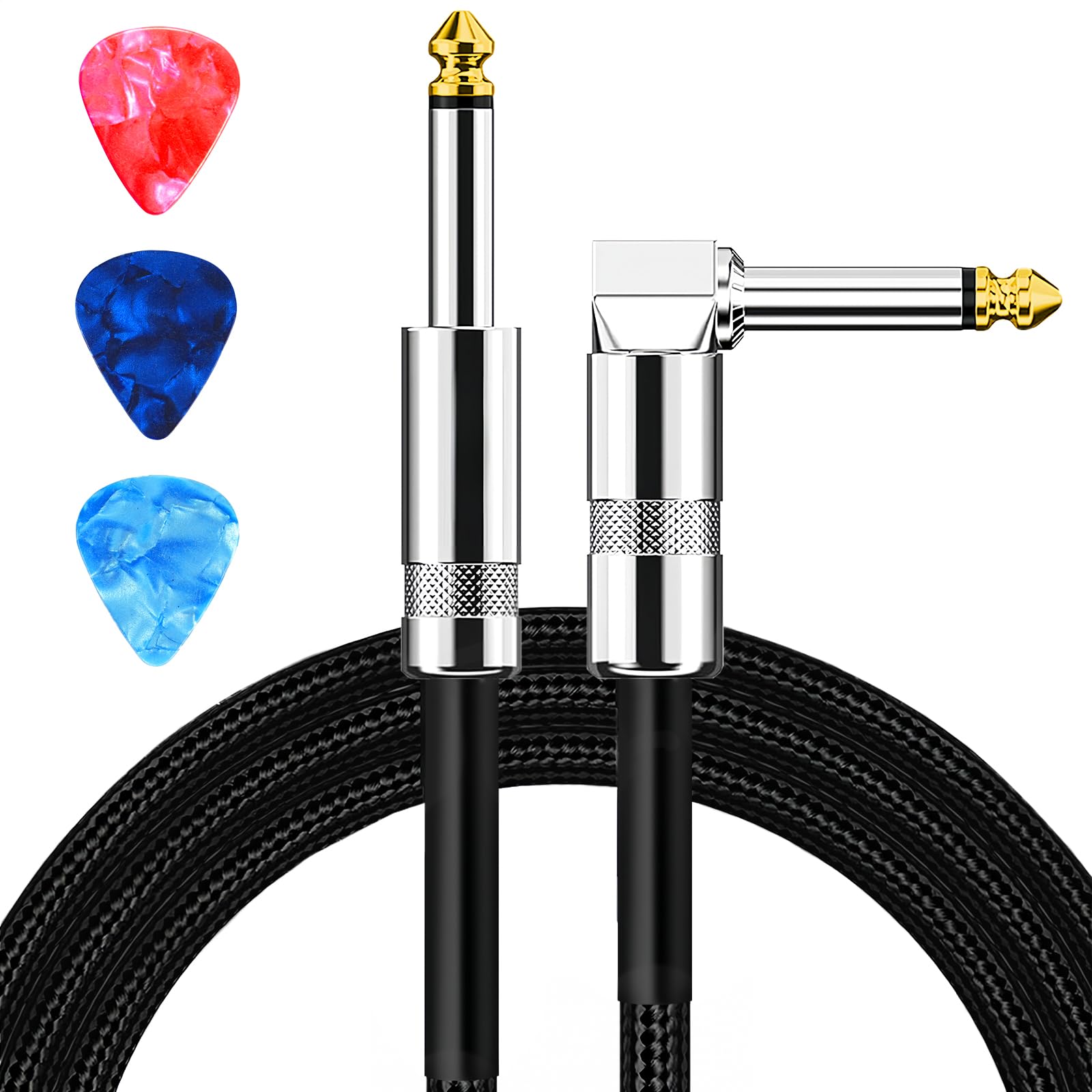 Guitar Cable, Guitar Cord 6.6ft, AMP Cord for Bass & Electric Guitars/Keyboard/Mandolin, Pro Audio Instrument Cable (Right Angle to Straight, Black)