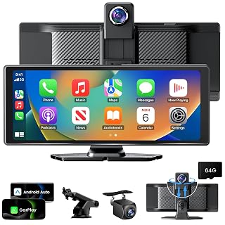 Écran CarPlay Voiture 10,26 Pouces avec dashcam 4K rotative à 360°, pour Car Play & Android Auto Voiture, caméra de recul 1080p, Mirror Link, Bluetooth 5.0, Commande vocale/Siri