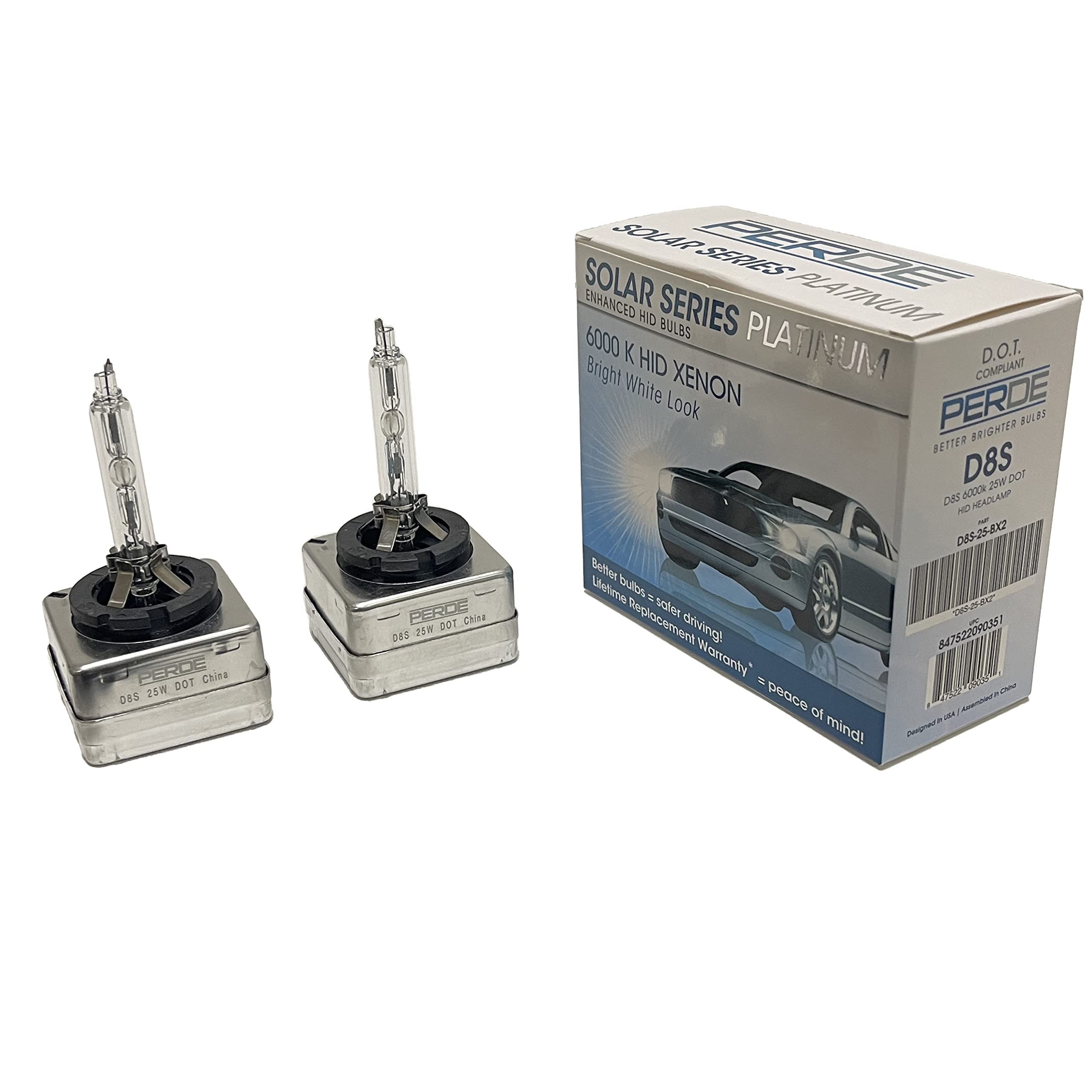 PERDE Solar Series Platinum D8S HID Bulb Set Xenon Enhanced 6000K Bright White