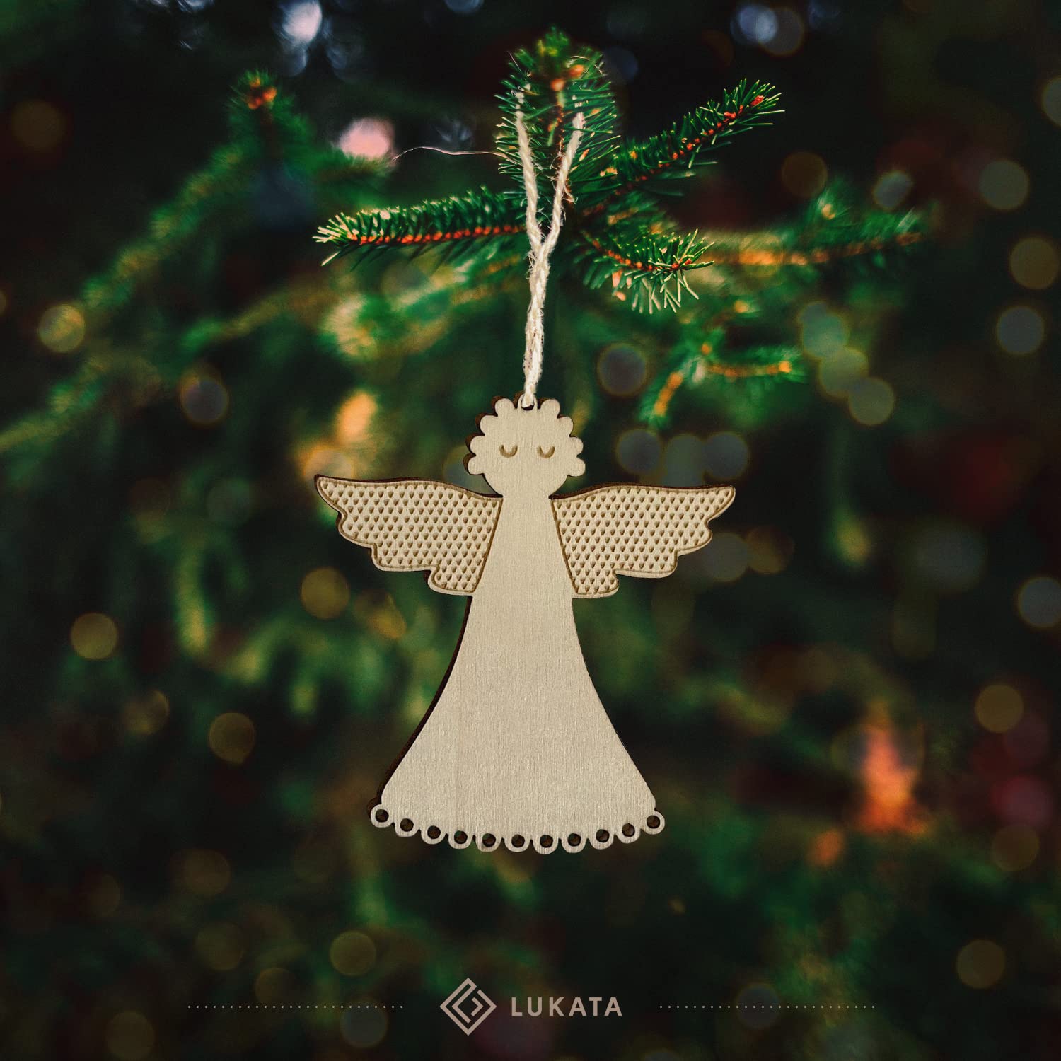 Lukata Premium Wooden Card with Pop-Out Angel & Envelope, Merry Christmas Card For Friends & Family, Hanging tree decorations - Image 4