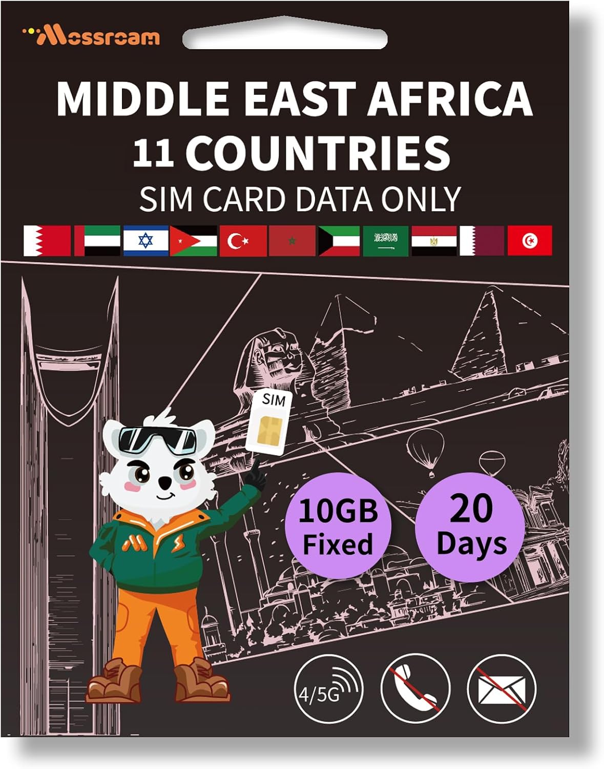 3-in-1 SIM Card for 9 Countries in the Middle East and Africa– Prepaid Data Plans | Fixed Data 10GB,20 Days | Unlimited 4/5G Speed Internet