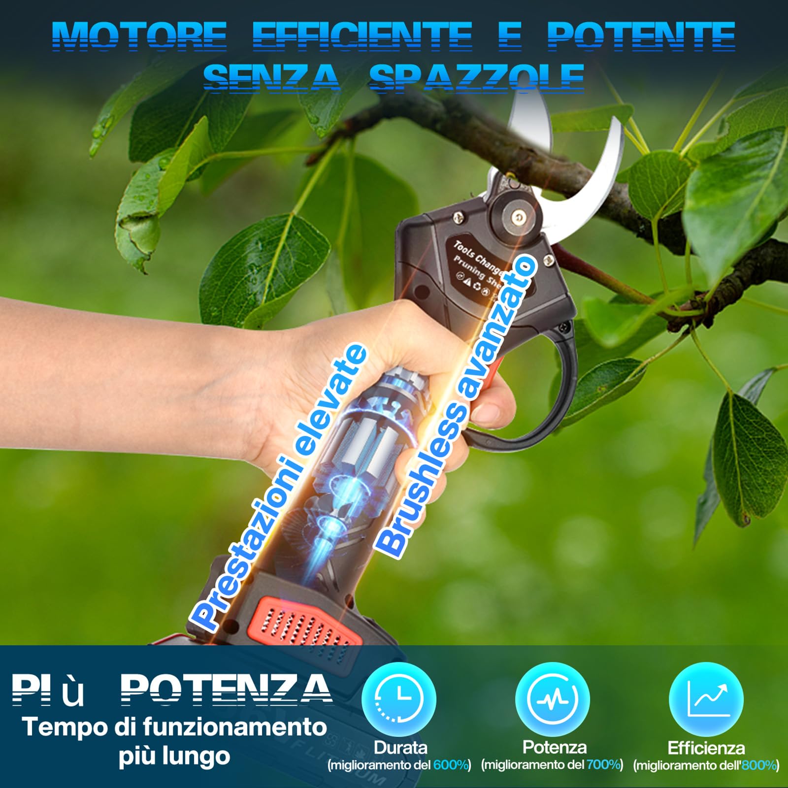 Forbici e Cesoie per Potatura 30mm con 2 Batterie | Forbici Potatura Elettriche, Forbici Giardinaggio Portatile Strumento Cordless Professionale per Albero Rami Arbusti