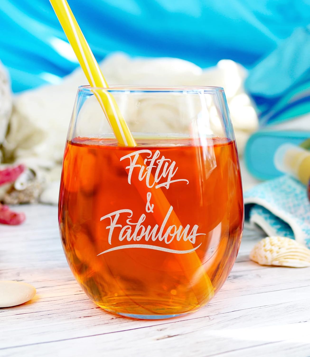 Amazon Crazy 🔥 Deals NeeNoNex Fifty & Fabulous Stemless Wine Glass - 50th Fiftieth Birthday Gift Get Special Price NeeNoNex Fifty & Fabulous Stemless Wine Glass - 50th Fiftieth Birthday Gift