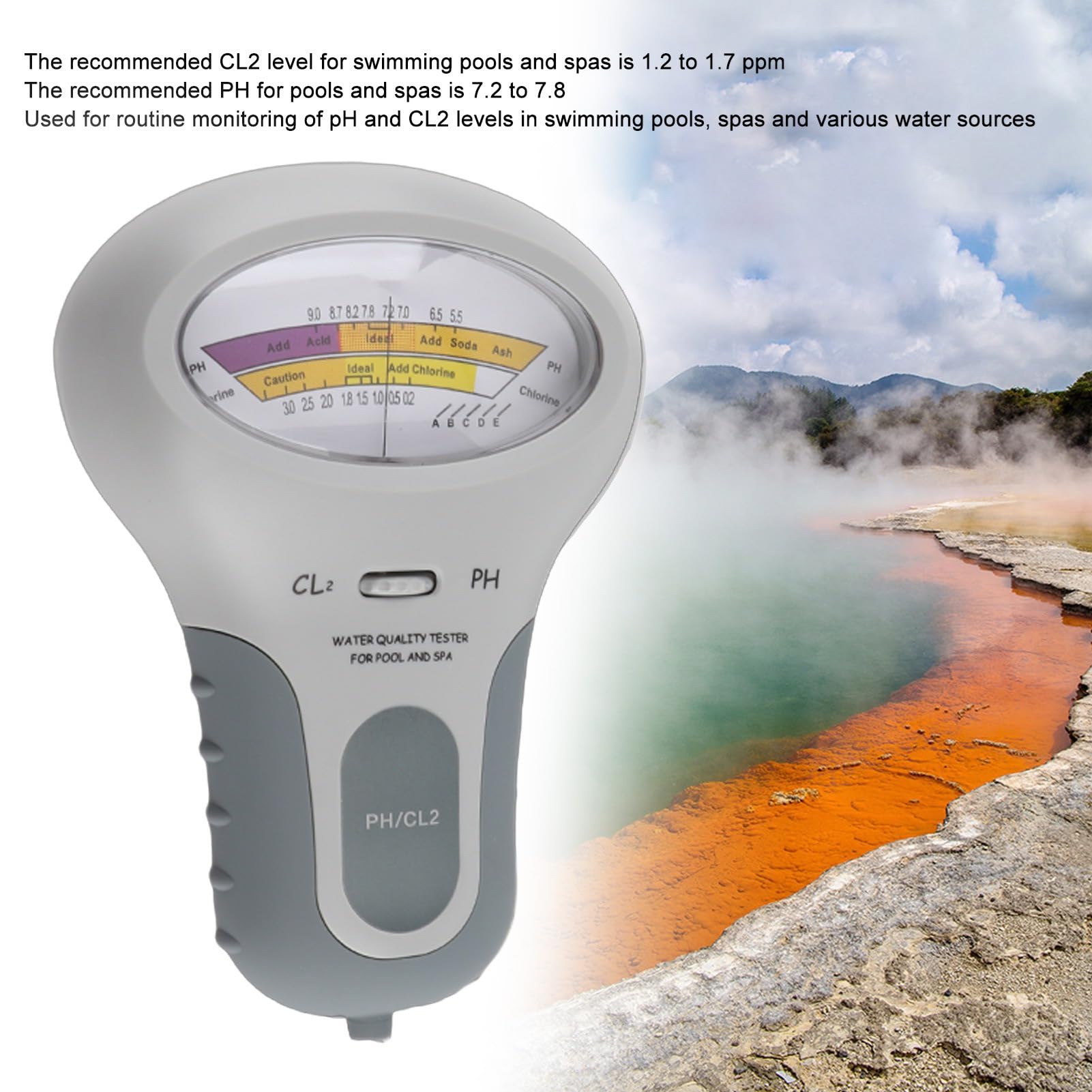 BuyWeek Testeur PH CL2, Testeur de Qualité de l'Eau PH CL2 Affichage Clair Haute Précision avec Cylindre de Mesure pour Piscine et Spa