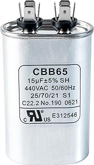 15 uF 15 MFD uf ± 6% CBB65 370-440 VAC (3~80 uF Options Available) 50/60 Hz Volt Oval Run Start Capacitor - Compatible with AC Motor Run or Fan Start and Cool or Heat Pump Air Conditioner