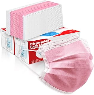 100 Pcs Disposable Face Cover 3-Ply Filter Non Medical Breathable Earloop Face Masks (Pink)