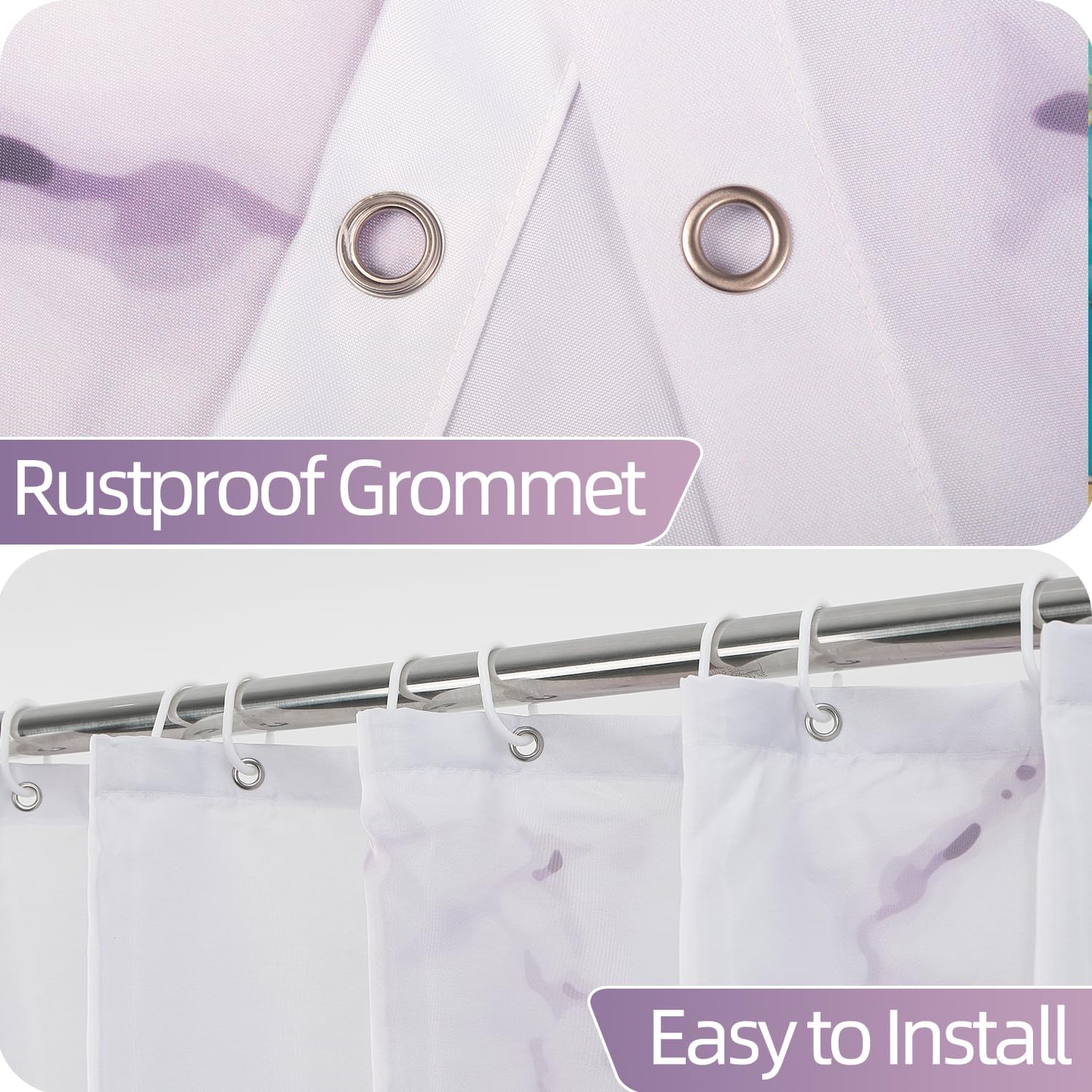 Purple Marble Stall Waterproof Shower Curtain 36x72 inches image 4