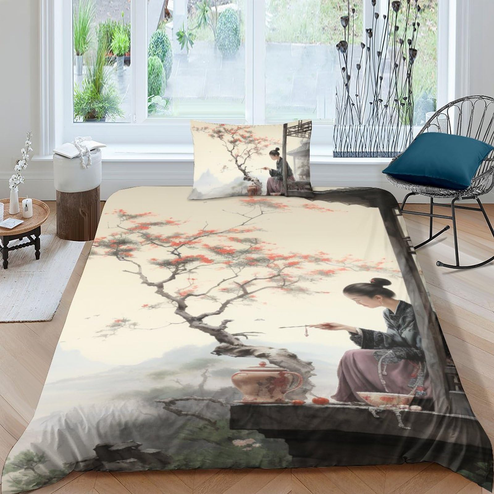 Peinture chinoise housse couette microfibre évite literie rêche