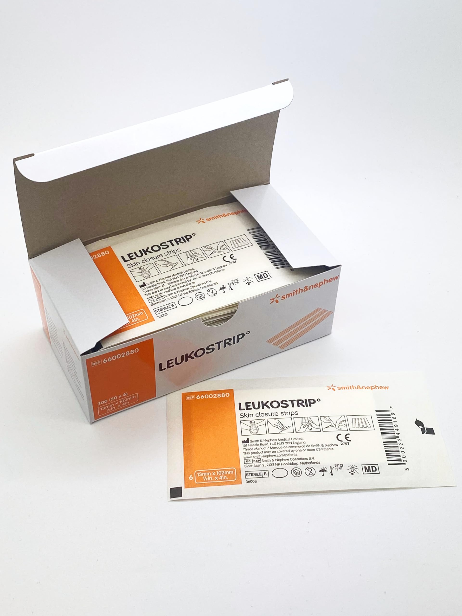 Leukostrip 13 x 102 mm (300 Unidades) – Tiras de Sutura Cutánea Estériles XL – Puntos de Aproximación Profesionales – Ideal para Cirugía y Postoperatorio – Alta Resistencia.