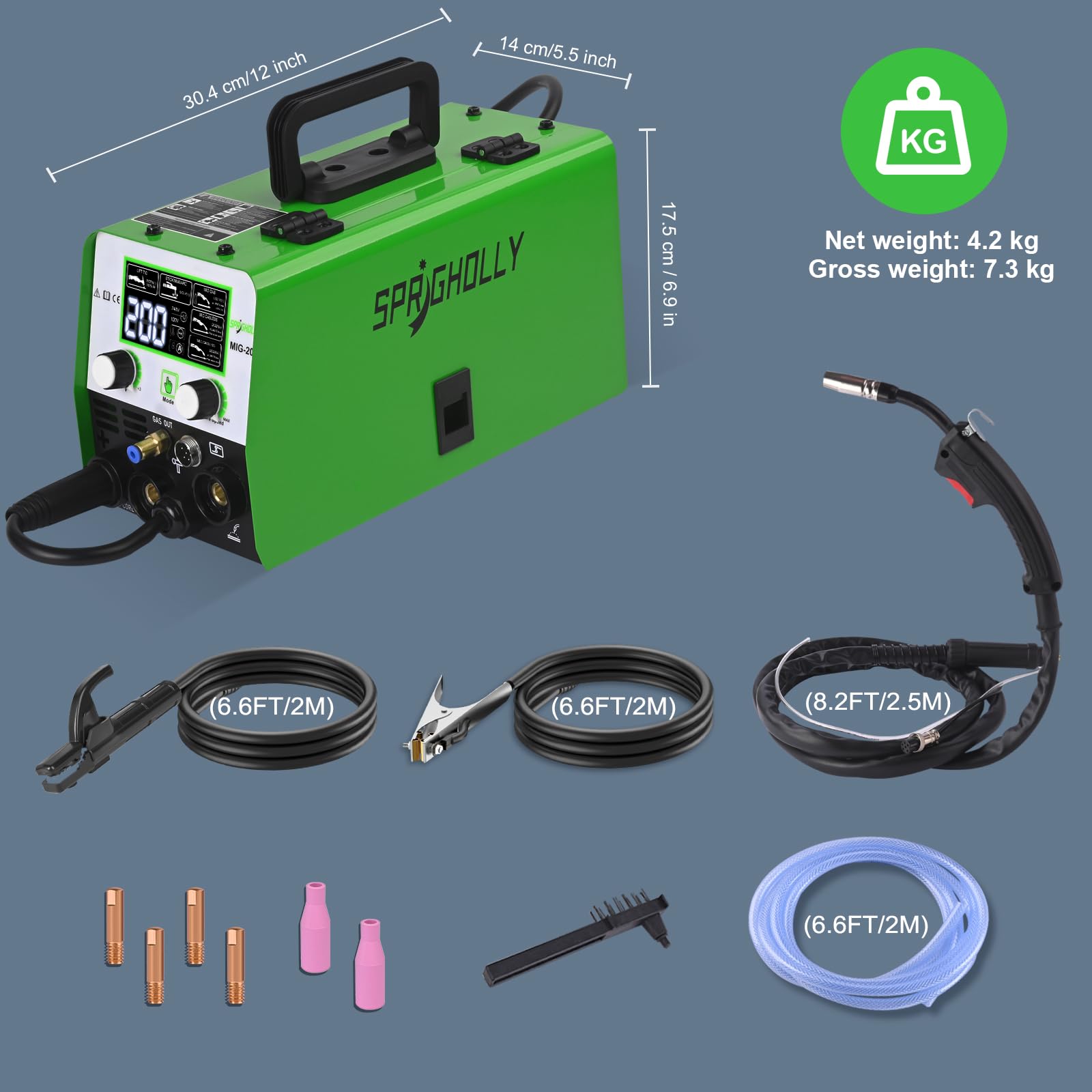 200A 240V 5-in-1 Schweißgerät: MIG/MAG, Fülldraht ohne Gas, MMA, Lift TIG – kompatibel mit Spool-Gun, synergische Steuerung, IGBT-Inverter, LED-Display – für Profis und Heimwerker