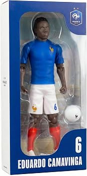 Megableu - FFF Camavinga Figure No. 6-20 cm - Large Realistic & Articulated Football Figure with 10 Points - Officially Licensed Product of the French Team - Football Toy with Ball