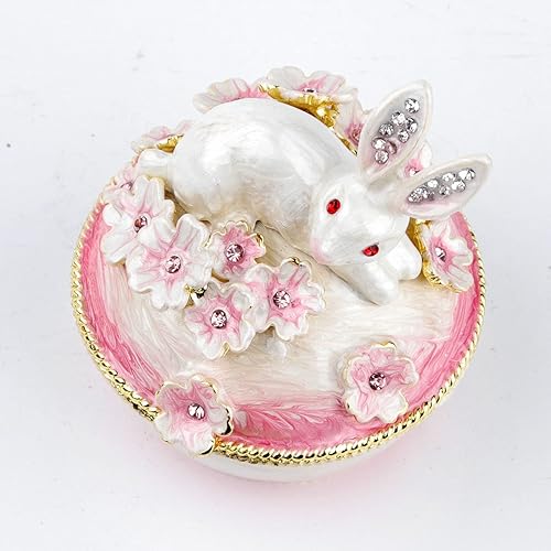 Miniatura 4 de Caja de joyería de conejo pintada a mano con bisagras esmaltado conejo cajas de joyería conejo estatuilla regalo para la decoración del hogar