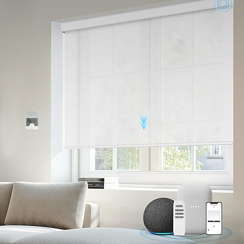 Kerxwerd Persianas enrollables motorizadas para filtrar la luz con control remoto de tela con cenefa compatible con Alexa Google Siri tamaño Kerxwerd Persianas enrollables motorizadas para filtrar la luz con control remoto de tela con cenefa compatible con Alexa Google Siri tamaño