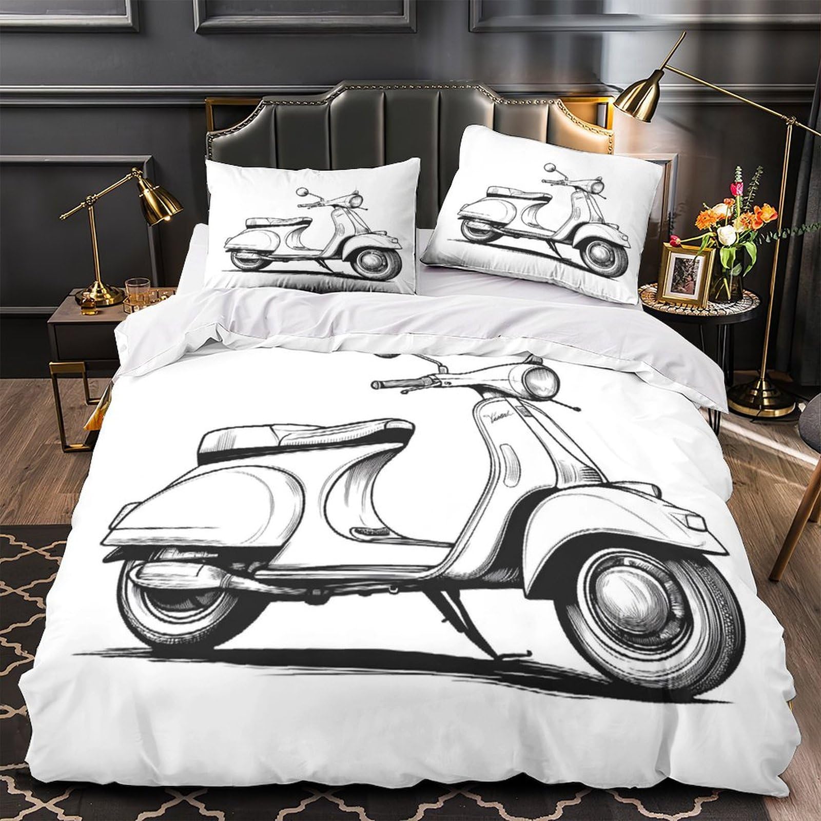 Housse de couette scooter vintage imprimé 3D en microfibre résistante haute couture